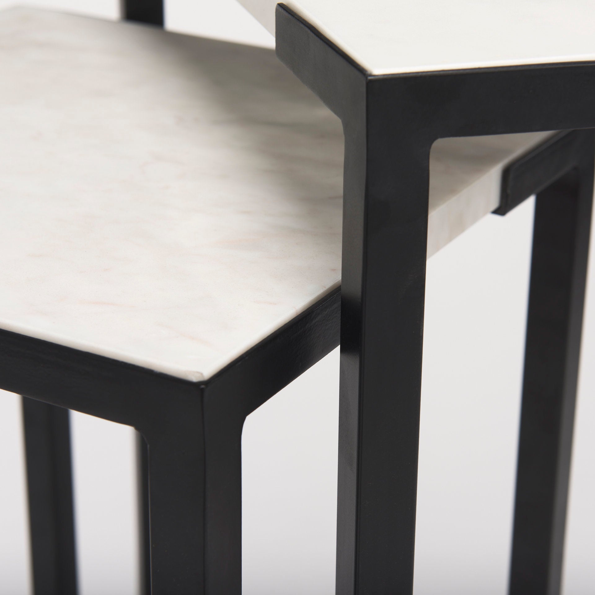 Lucas III (Set of 2) 15L x 15W; 12L x 12W White Marble W/Black Iron Frame Accent Tables - Central Designs