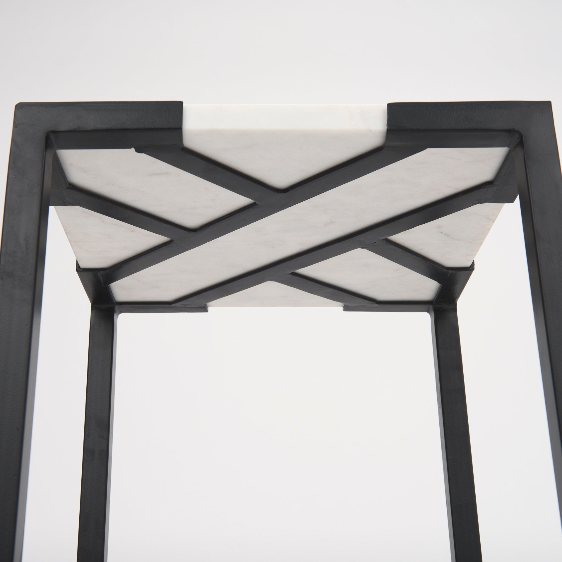 Lucas III (Set of 2) 15L x 15W; 12L x 12W White Marble W/Black Iron Frame Accent Tables - Central Designs