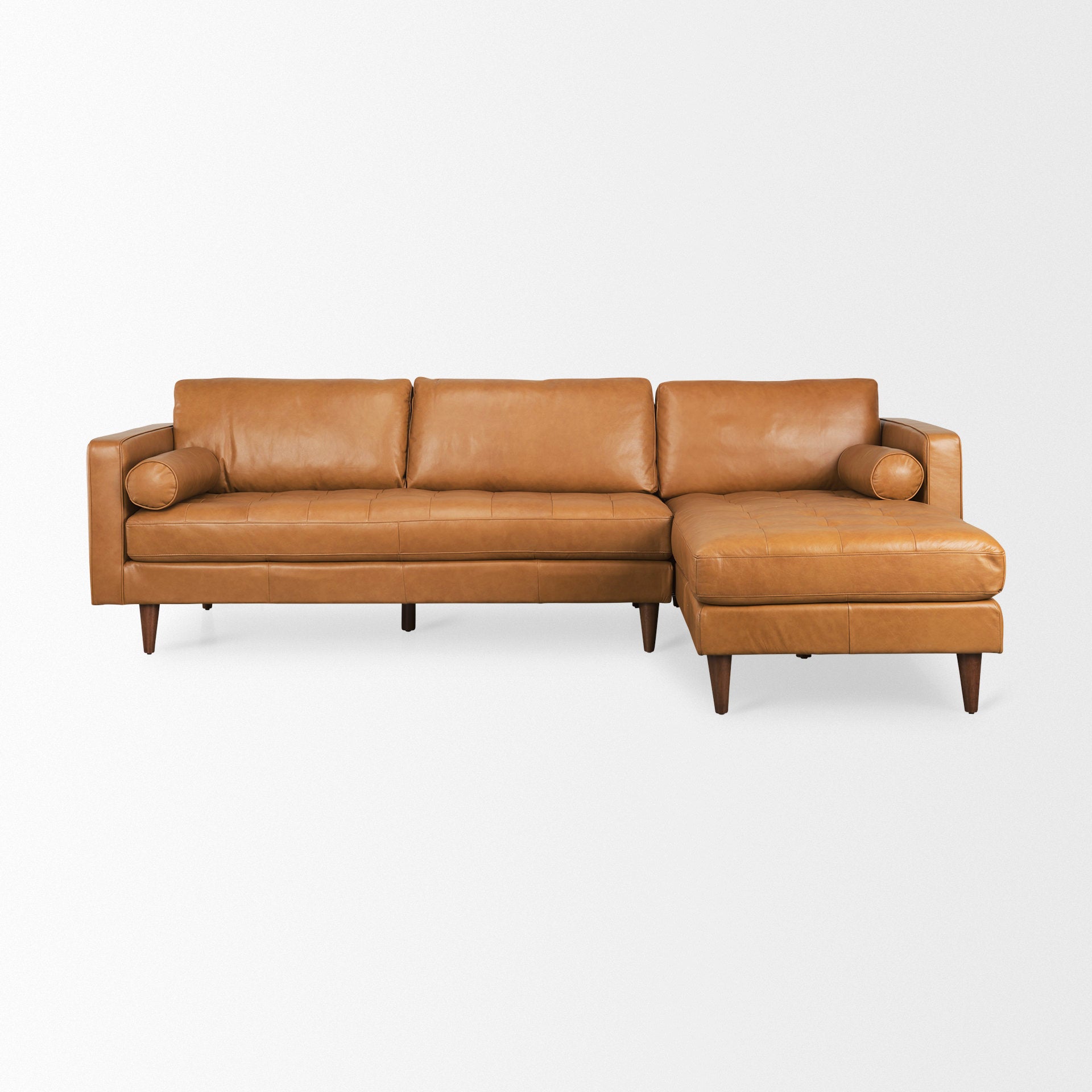Svend 111.4L x 68.0W x 33.9H Tan Leather Right Chaise Sectional Sofa - Central Designs