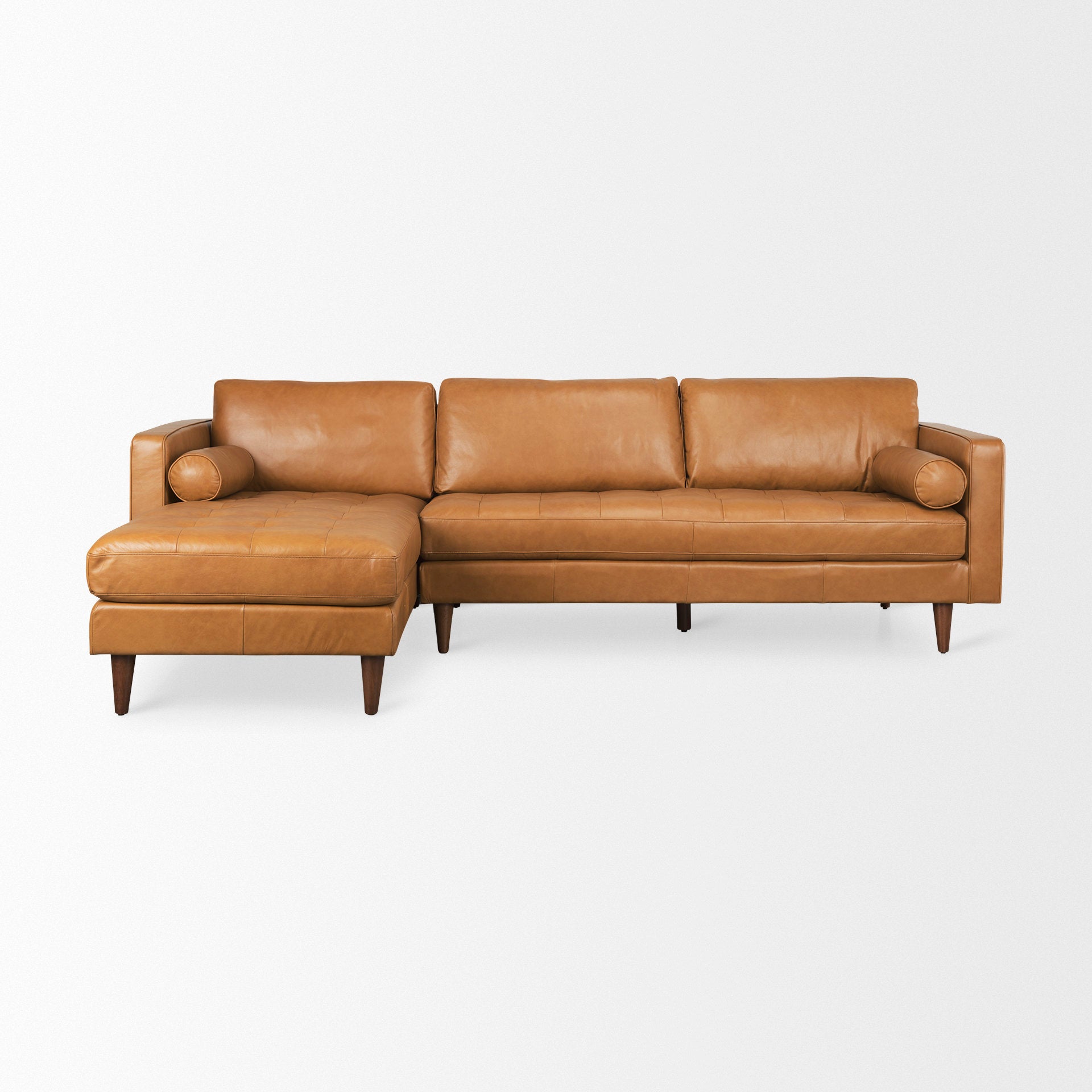 Svend 111.4L x 68.0W x 33.9H Tan Leather Left Chaise Sectional Sofa - Central Designs