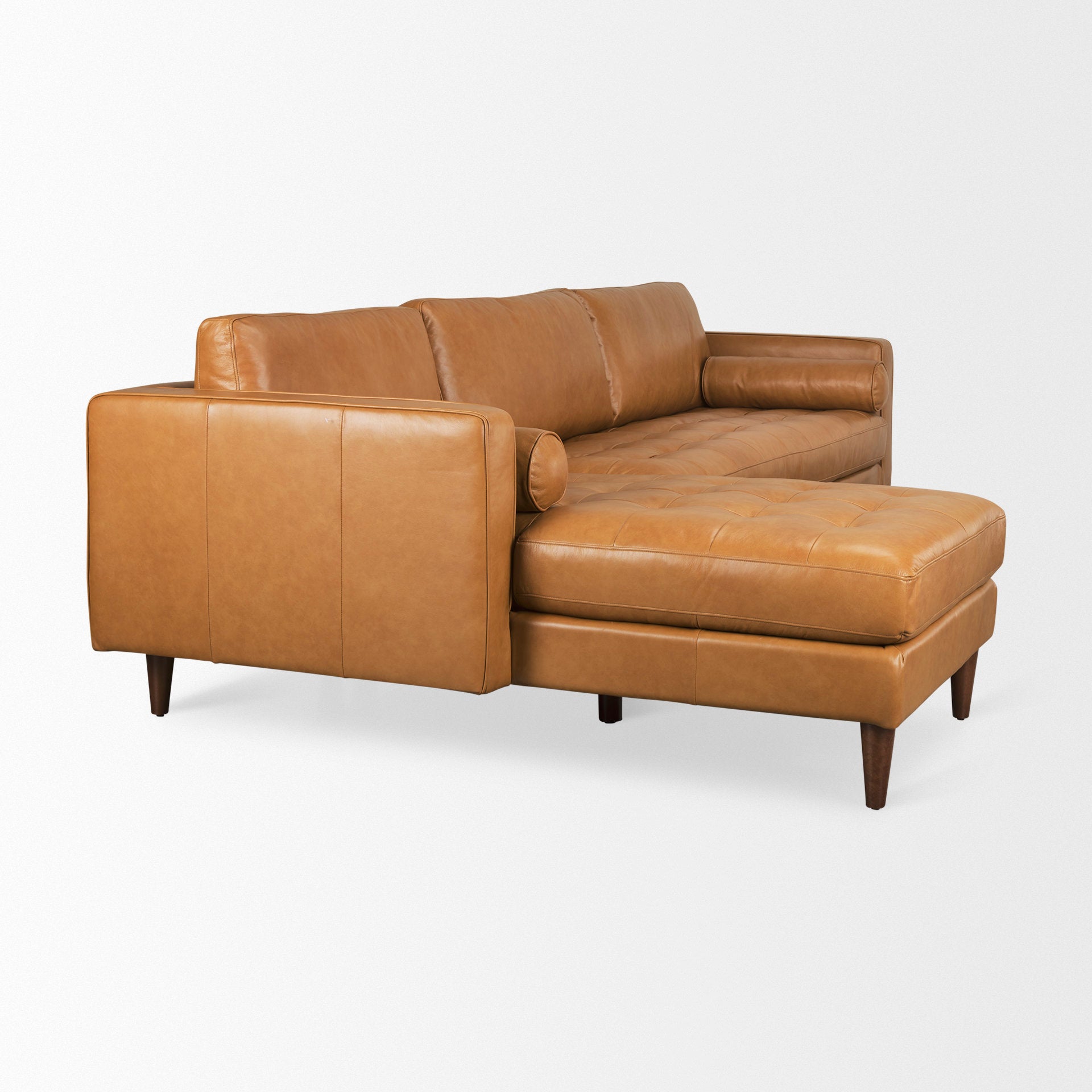 Svend 111.4L x 68.0W x 33.9H Tan Leather Left Chaise Sectional Sofa - Central Designs
