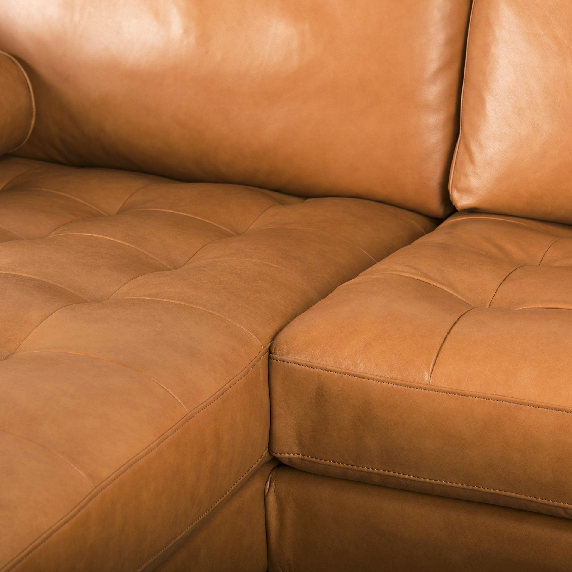 Svend 111.4L x 68.0W x 33.9H Tan Leather Left Chaise Sectional Sofa - Central Designs