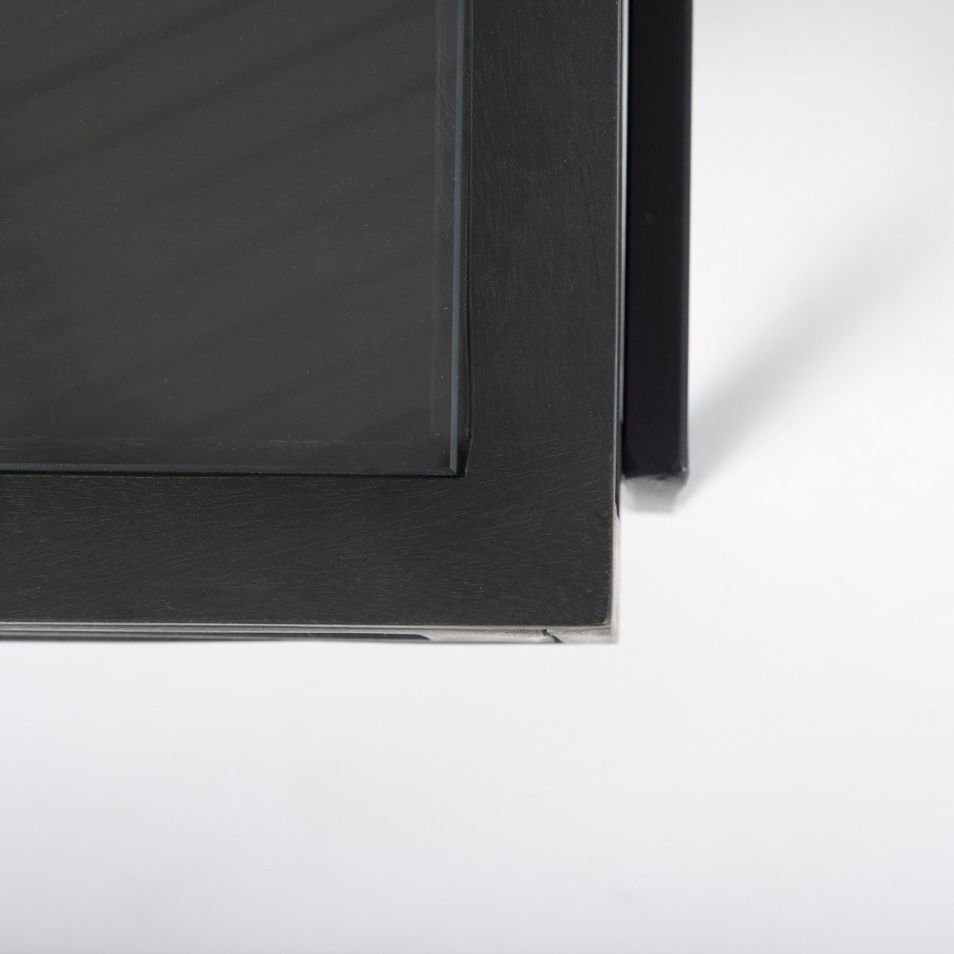 Arelius 42"L Rectangular Glass - Top Black - Brown Wood w/ Black Metal Base Display Coffee Table - Central Designs