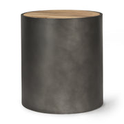 Eclipse Gunmetal Gray Drum Base w/ Brown Wood Top End/Side Table - Central Designs