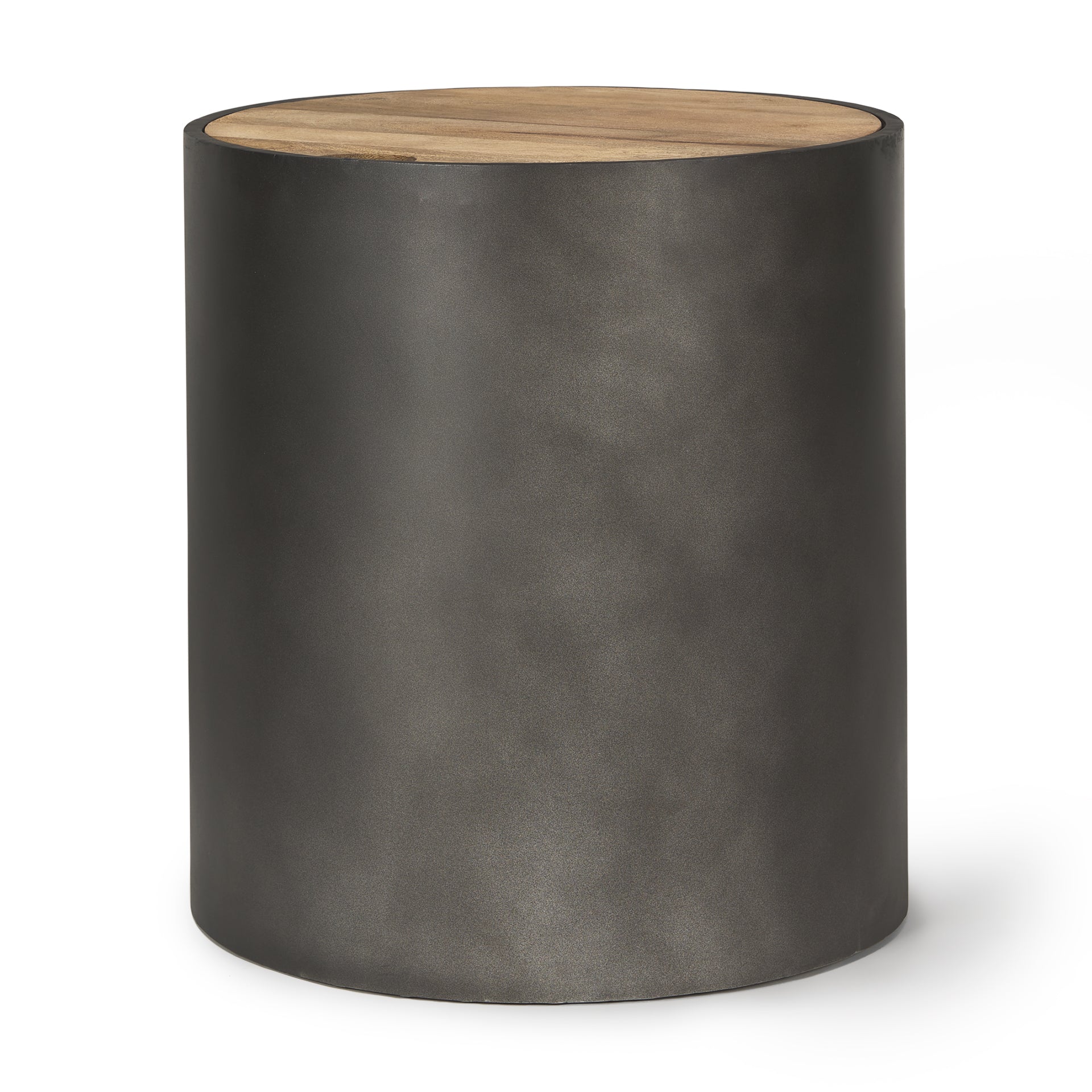 Eclipse Gunmetal Gray Drum Base w/ Brown Wood Top End/Side Table - Central Designs