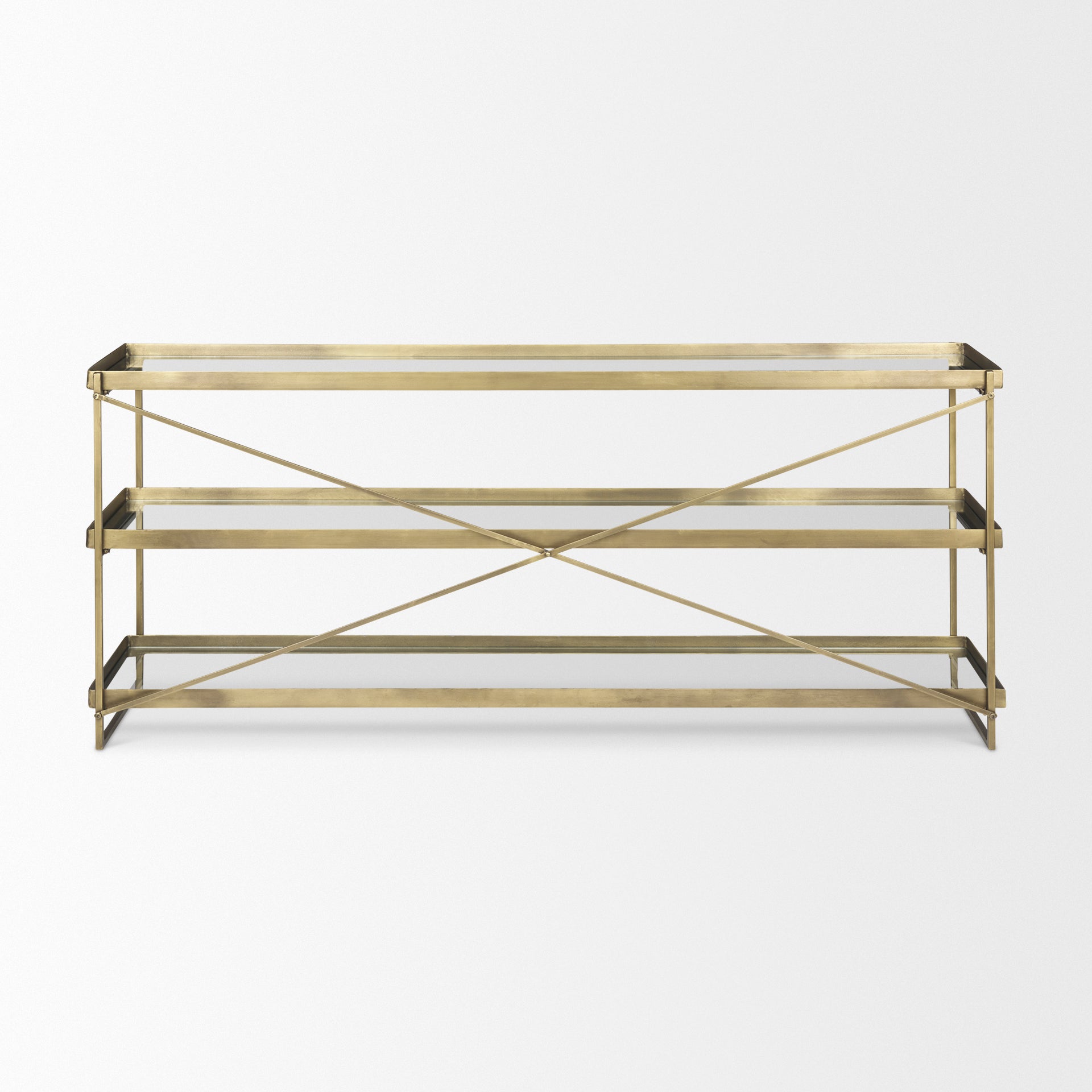 Trey 72.0L x 16.0W x 30.0H Gold Metal W/Glass Console Table - Central Designs