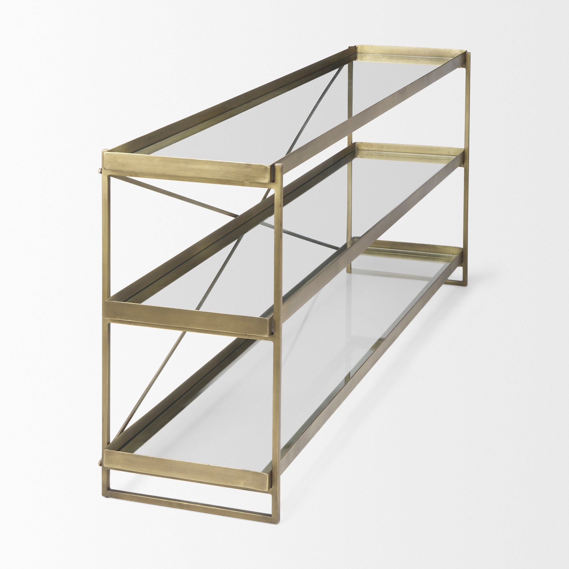 Trey 72.0L x 16.0W x 30.0H Gold Metal W/Glass Console Table - Central Designs