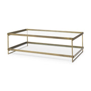 Trey 56.0L x 32.0W x 17.0H Gold Metal W/Glass Coffee table - Central Designs