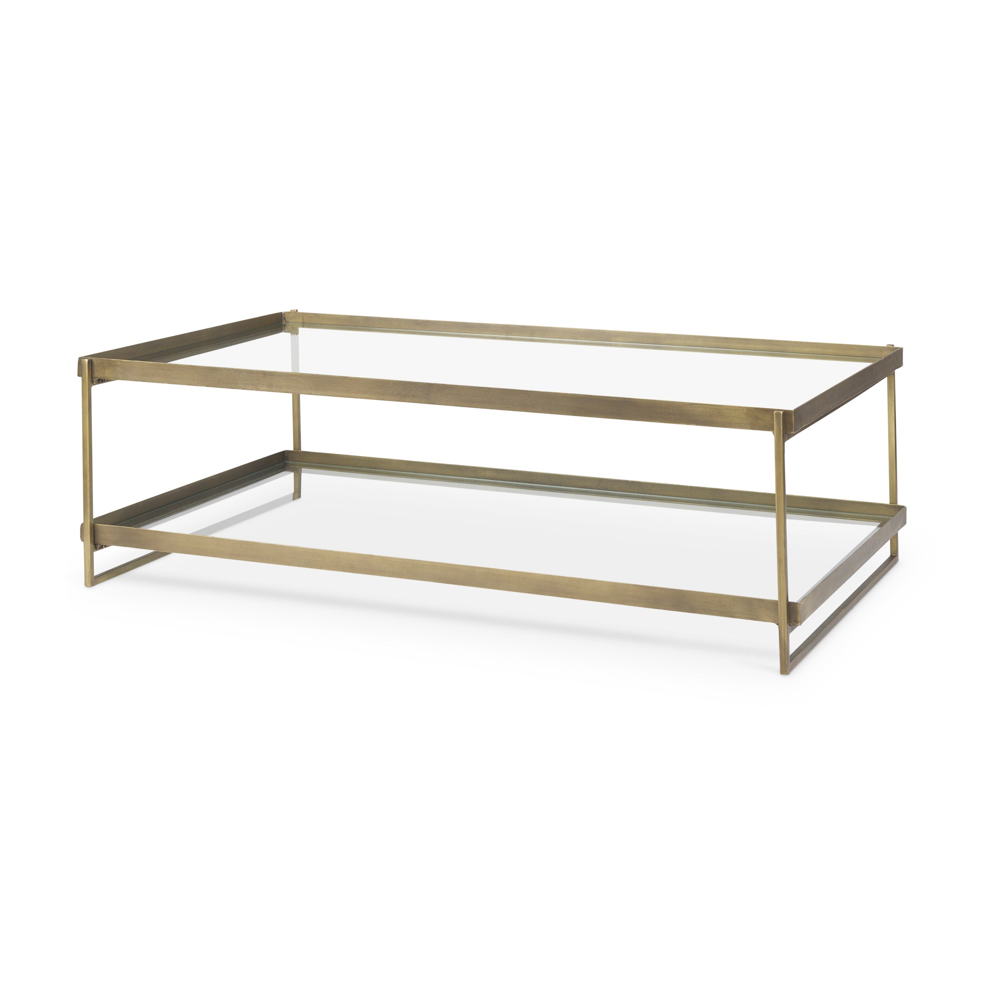 Trey 56.0L x 32.0W x 17.0H Gold Metal W/Glass Coffee table - Central Designs