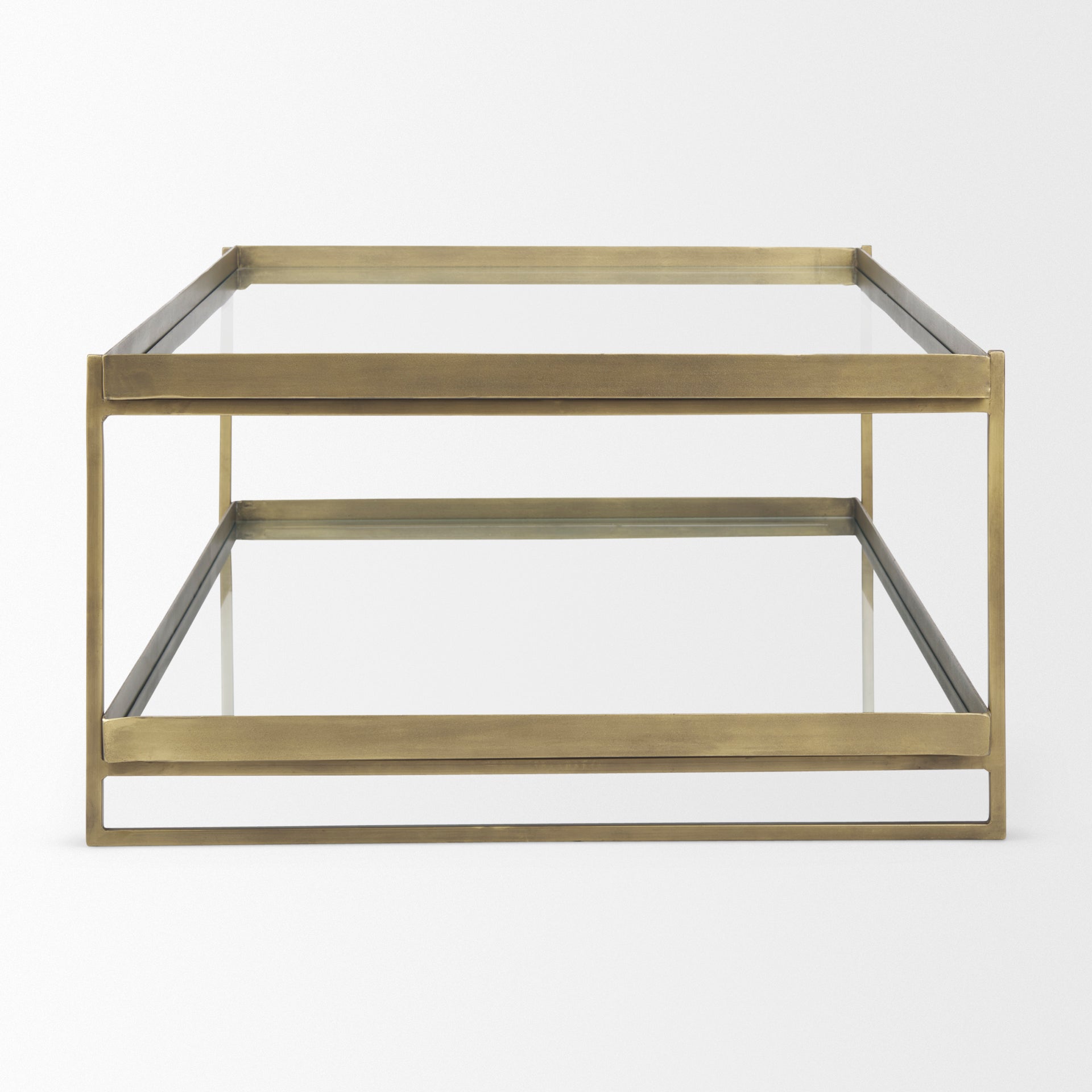 Trey 56.0L x 32.0W x 17.0H Gold Metal W/Glass Coffee table - Central Designs