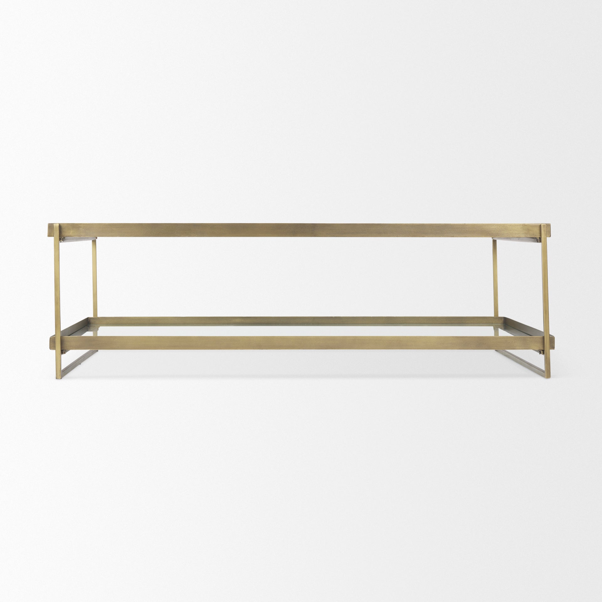 Trey 56.0L x 32.0W x 17.0H Gold Metal W/Glass Coffee table - Central Designs