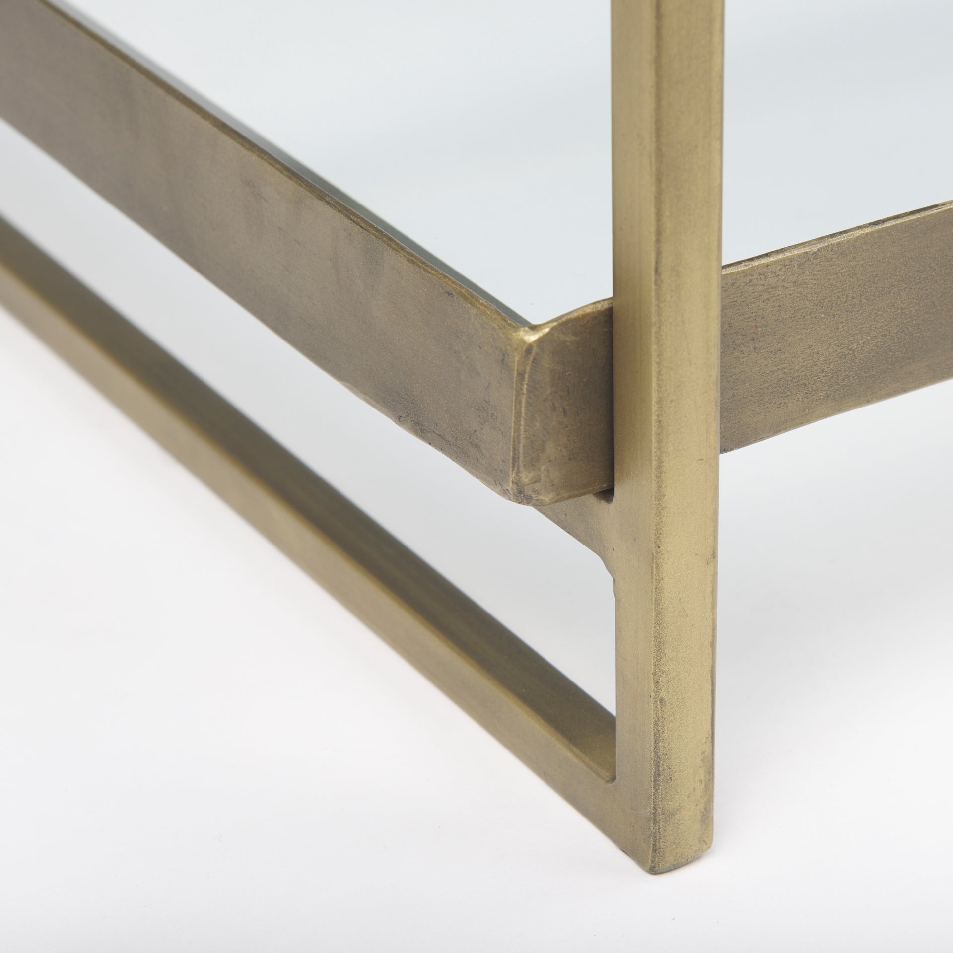 Trey 56.0L x 32.0W x 17.0H Gold Metal W/Glass Coffee table - Central Designs