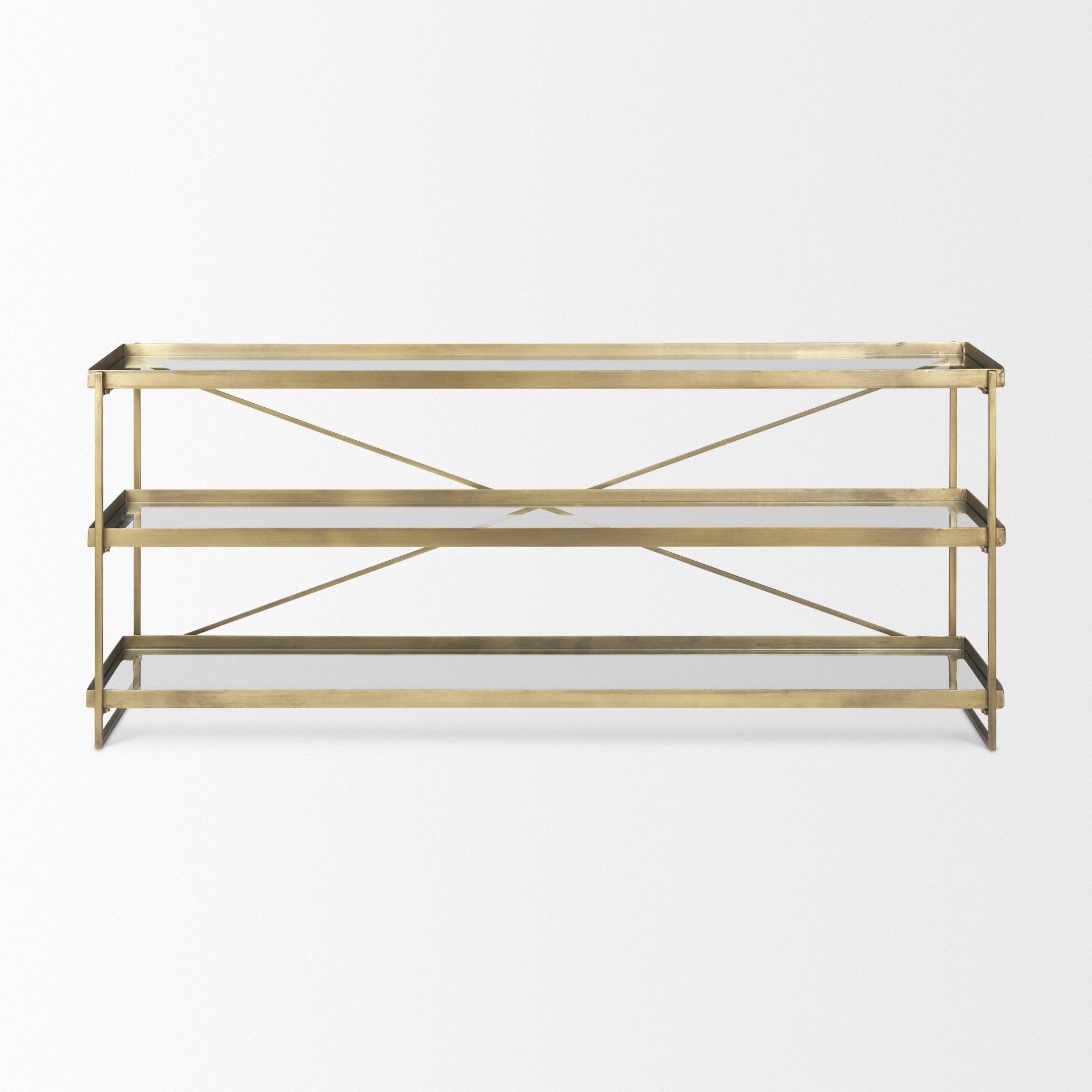 Trey 72.0L x 16.0W x 30.0H Gold Metal W/Glass Console Table - Central Designs