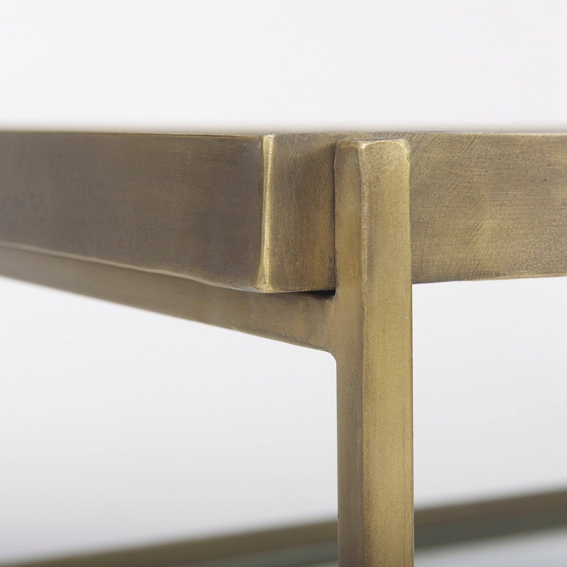 Trey 56.0L x 32.0W x 17.0H Gold Metal W/Glass Coffee table - Central Designs