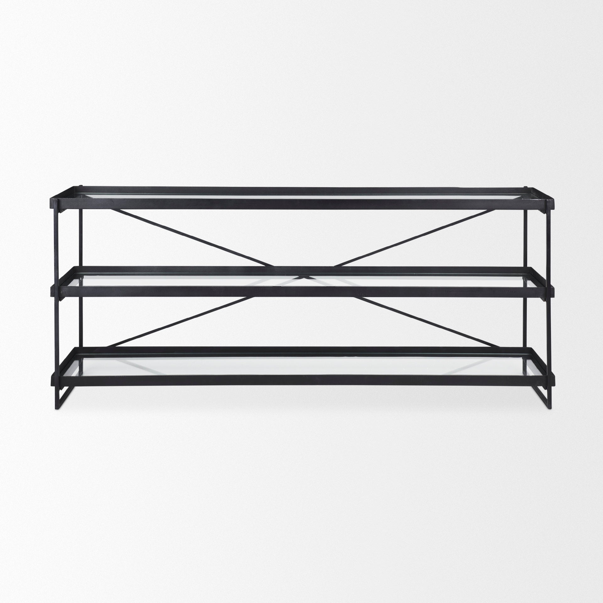 Trey 72.0"L x 16.0"W x 30.0"H Black Metal W/Glass Console Table - Central Designs