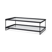 Trey 56"L x 32"W x 17"H Black Metal W/Glass Coffee Table - Central Designs