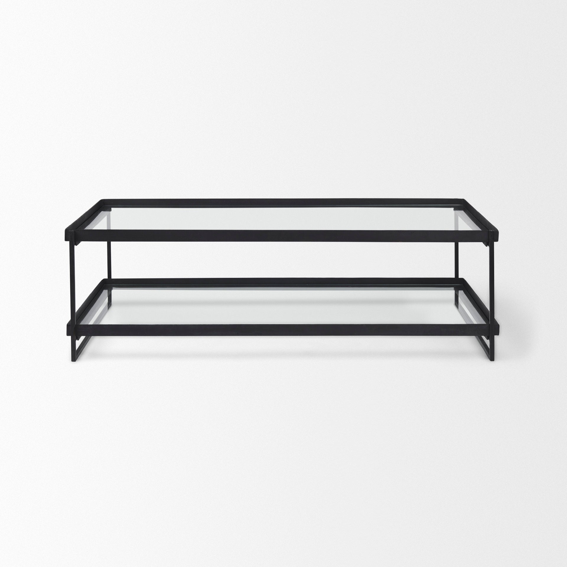 Trey 56"L x 32"W x 17"H Black Metal W/Glass Coffee Table - Central Designs