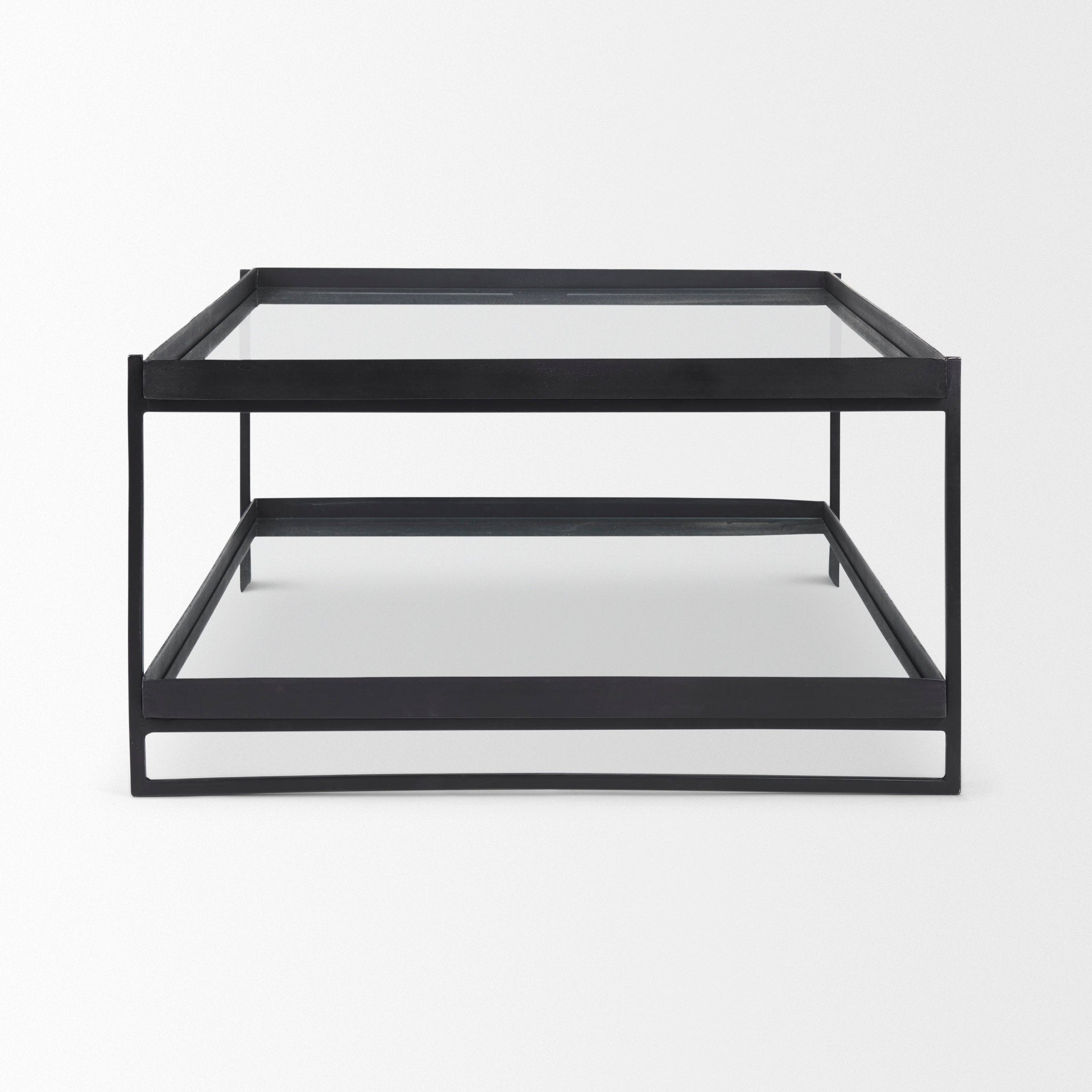 Trey 56"L x 32"W x 17"H Black Metal W/Glass Coffee Table - Central Designs