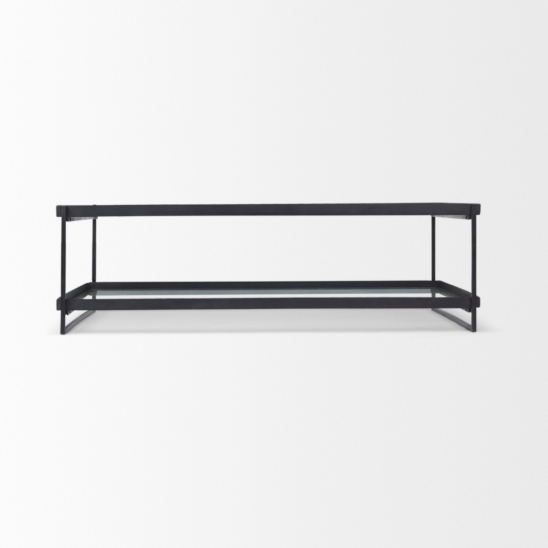 Trey 56"L x 32"W x 17"H Black Metal W/Glass Coffee Table - Central Designs