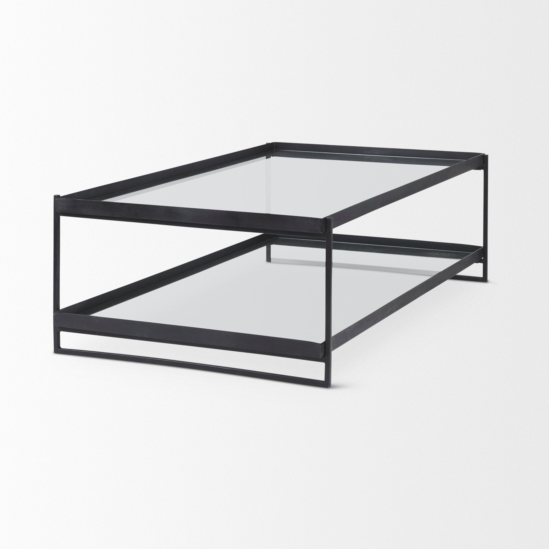 Trey 56"L x 32"W x 17"H Black Metal W/Glass Coffee Table - Central Designs