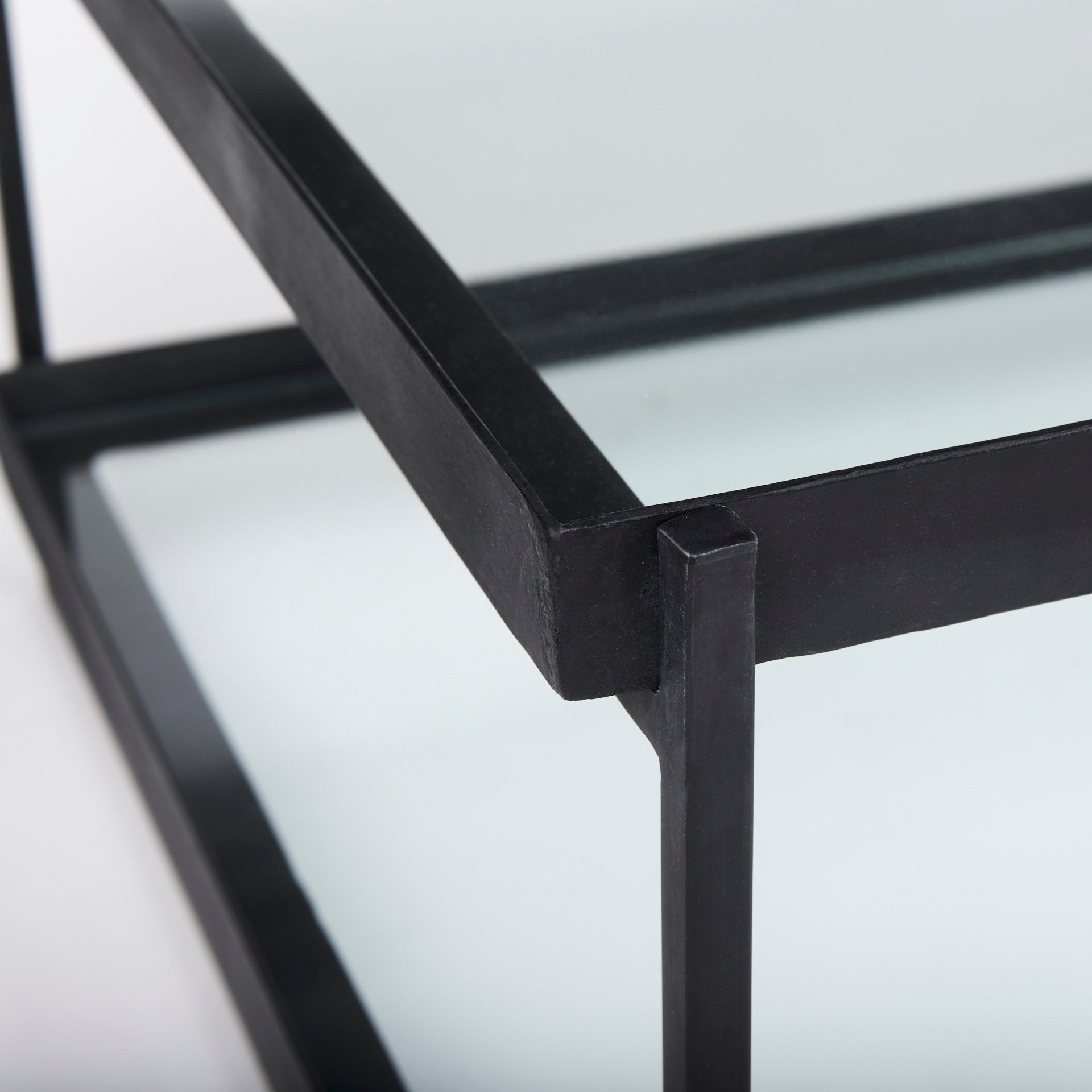 Trey 56"L x 32"W x 17"H Black Metal W/Glass Coffee Table - Central Designs