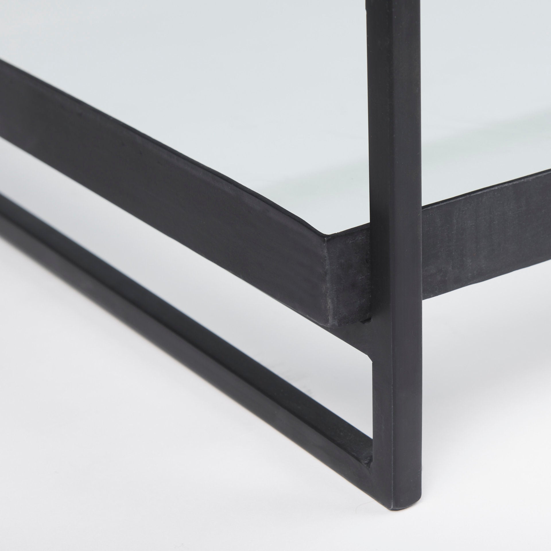 Trey 56"L x 32"W x 17"H Black Metal W/Glass Coffee Table - Central Designs