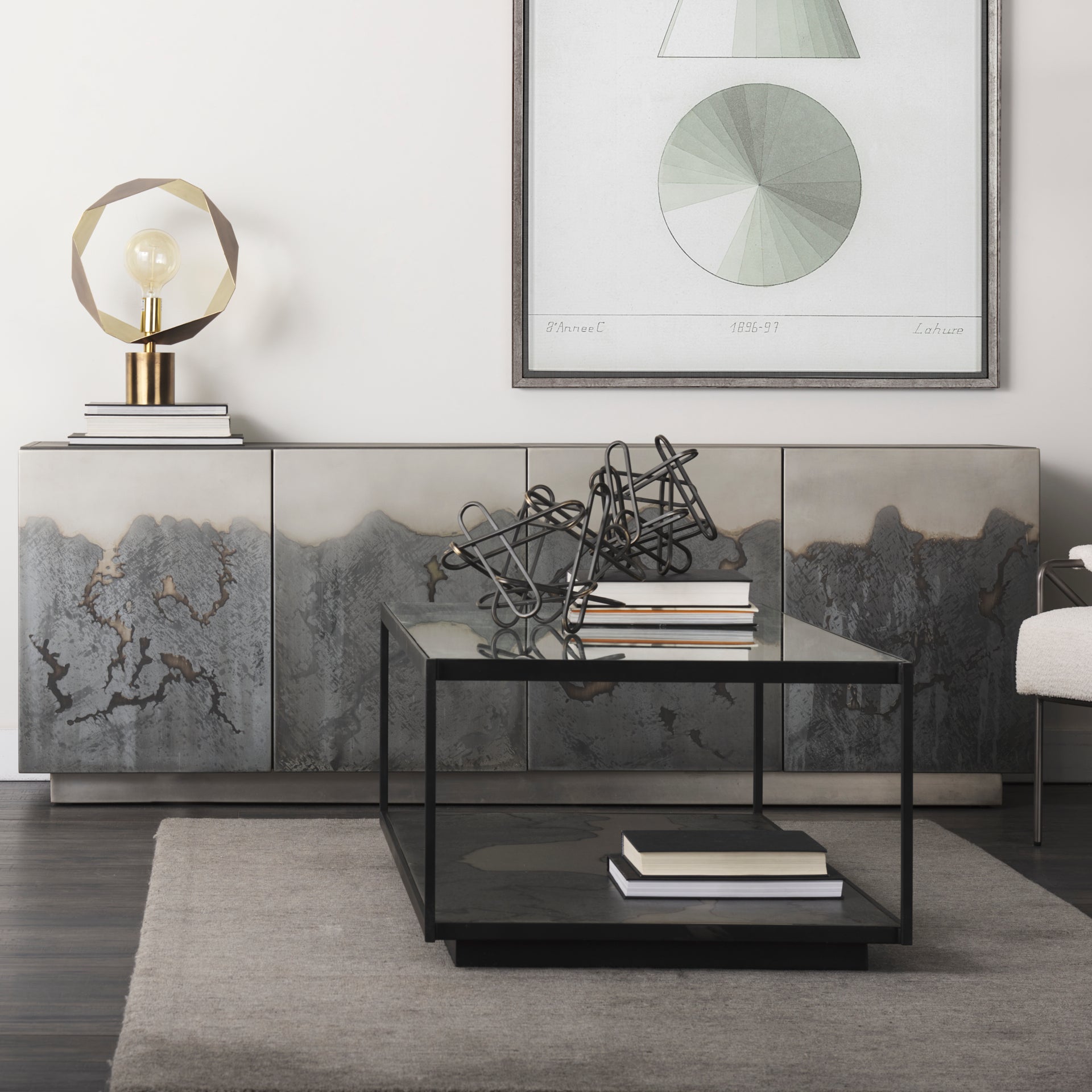 Roxdale 82.0L x 18.0W x 29.0H Acid Wash Metal Sideboard - Central Designs