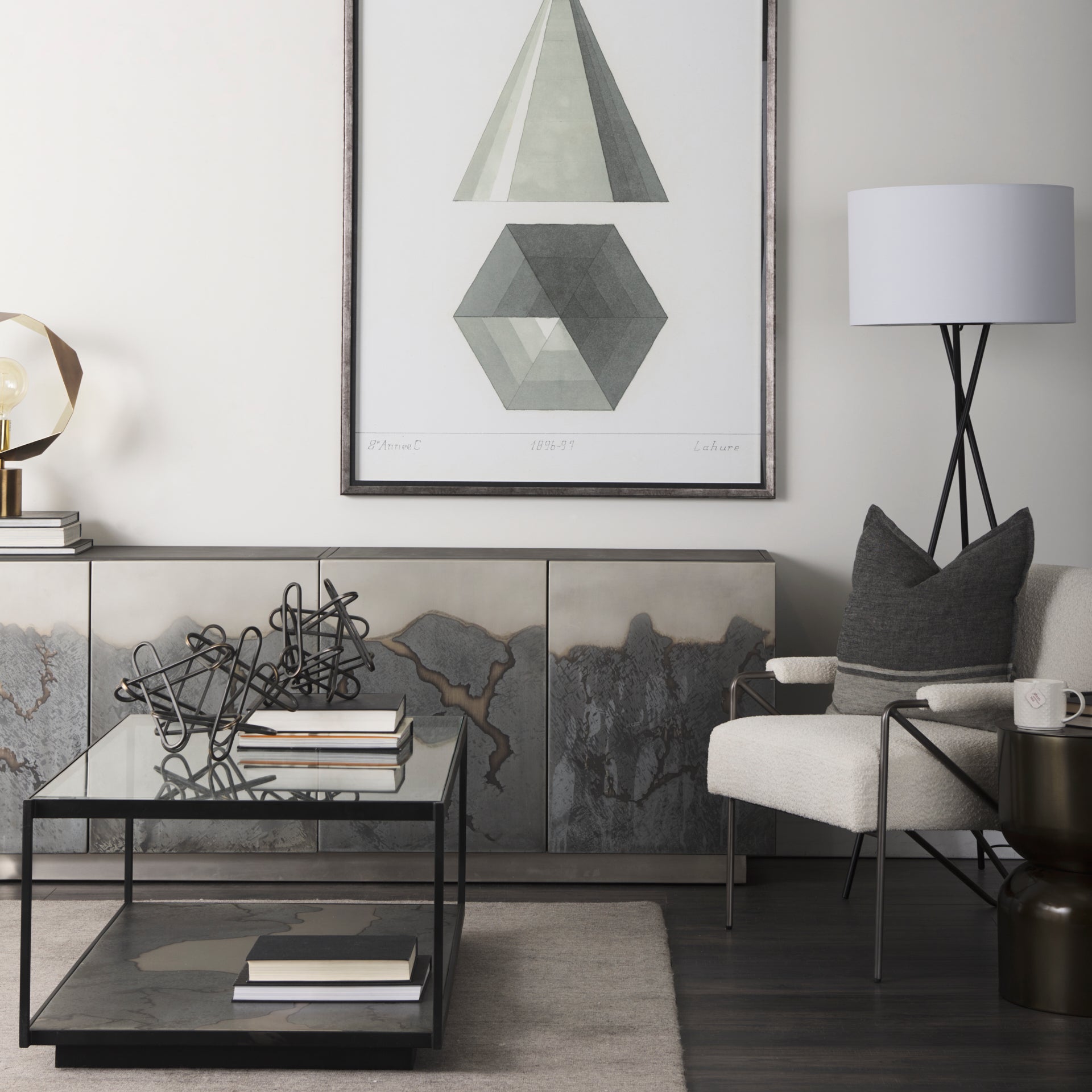 Zadie 20L x 20W Light Gray and Dark Gray Fabric Color Blocked Decorative Pillow Cover - Central Designs