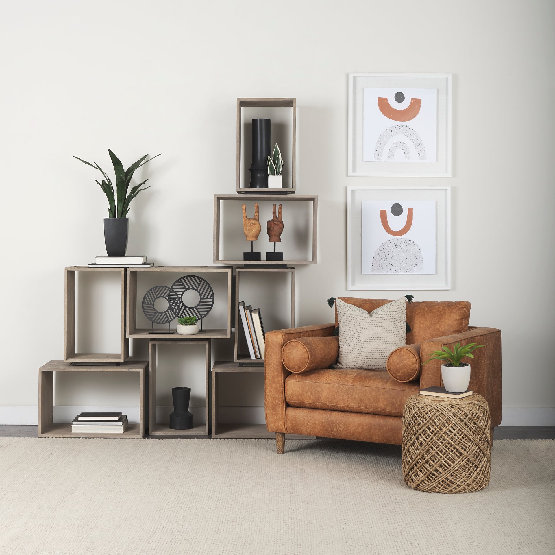 Allium Brown Handwoven Wool Cylindrical Pouf - Central Designs