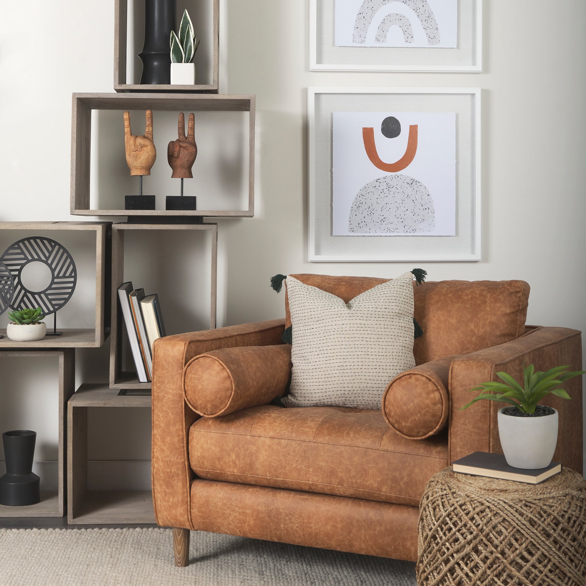 Allium Brown Handwoven Wool Cylindrical Pouf - Central Designs