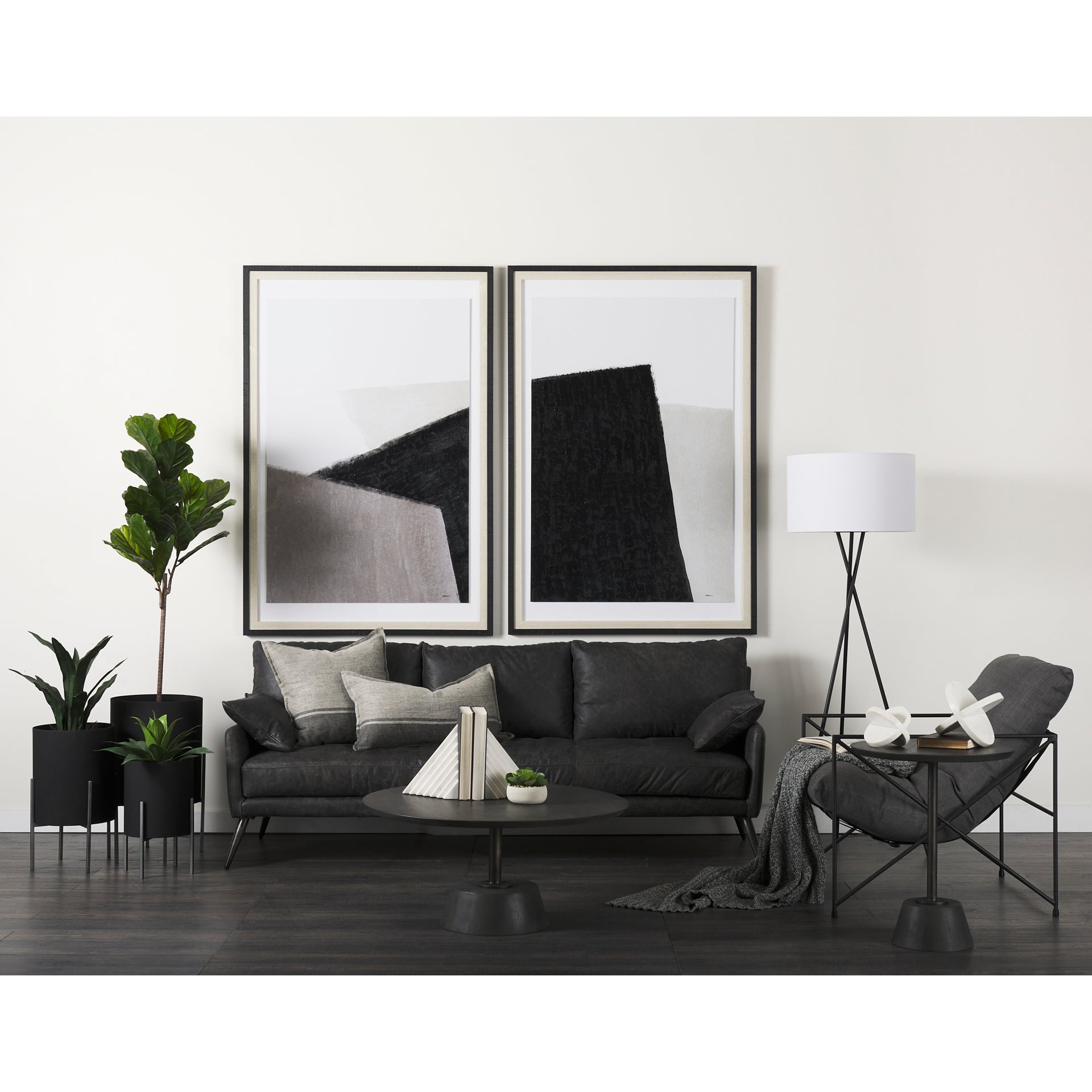 Zadie 14L x 26W Light Gray and Dark Gray Fabric Color Blocked Decorative Pillow Cover - Central Designs