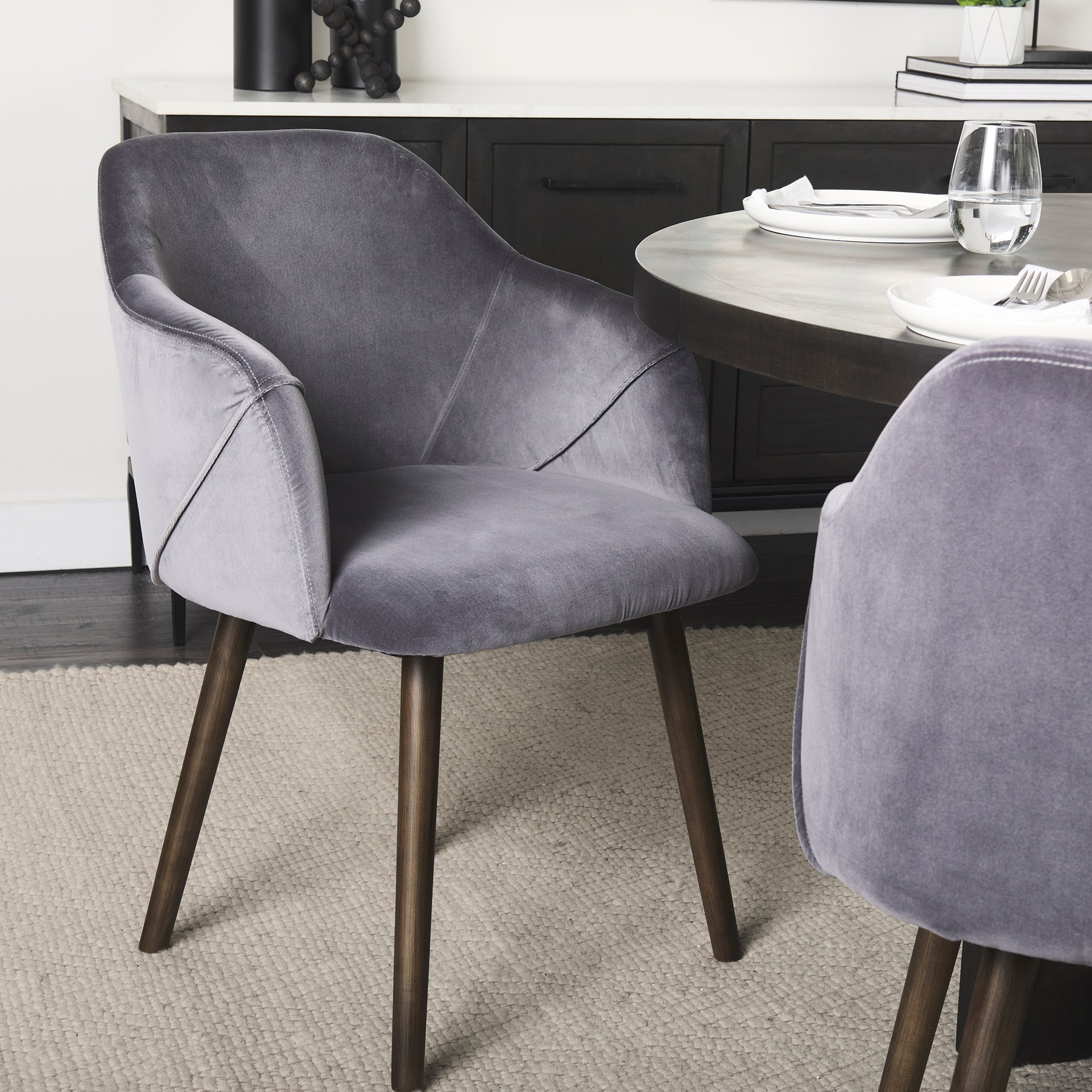 Ronald II Grey Velvet Wrap Black Wooden Base Dining Chair