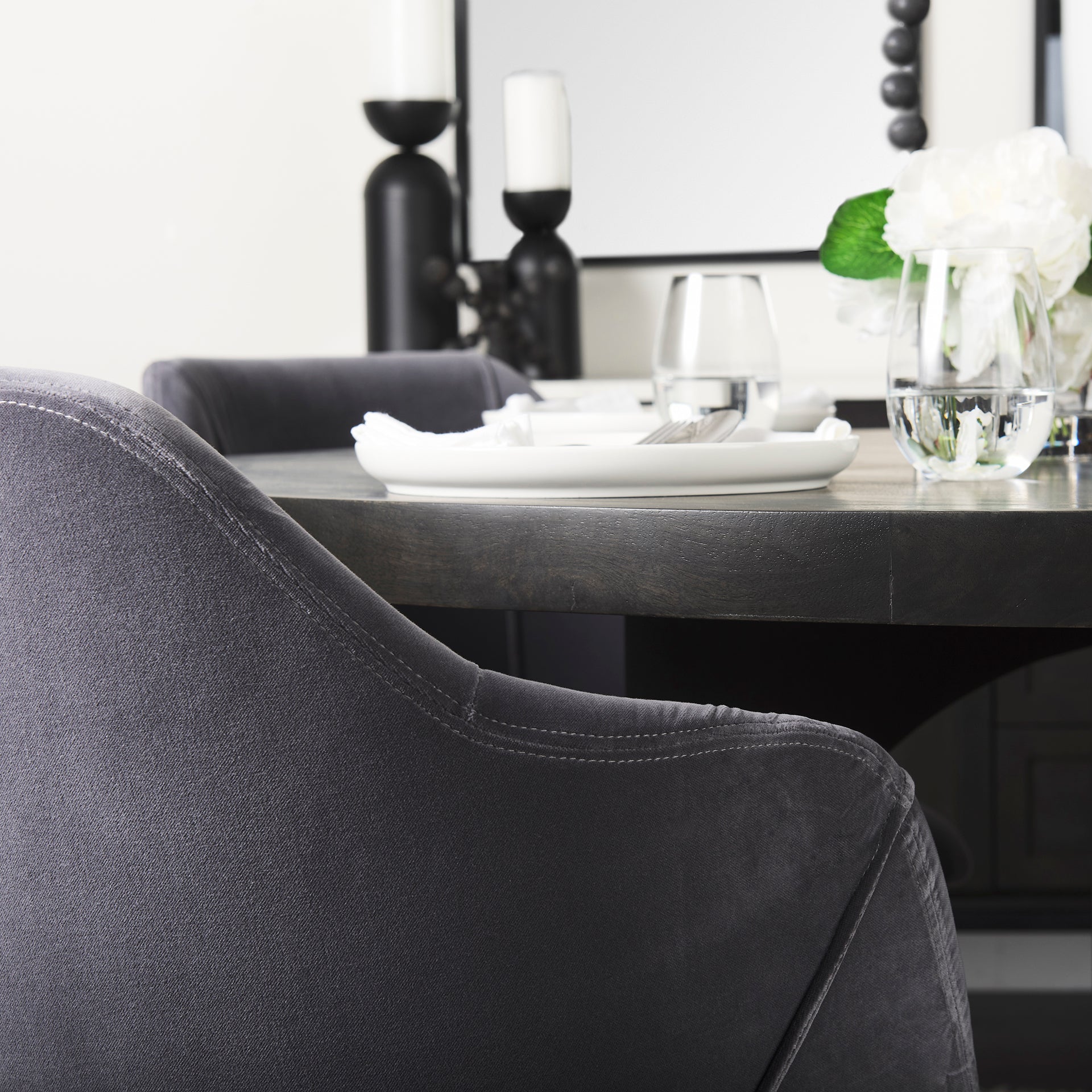Ronald II Grey Velvet Wrap Black Wooden Base Dining Chair