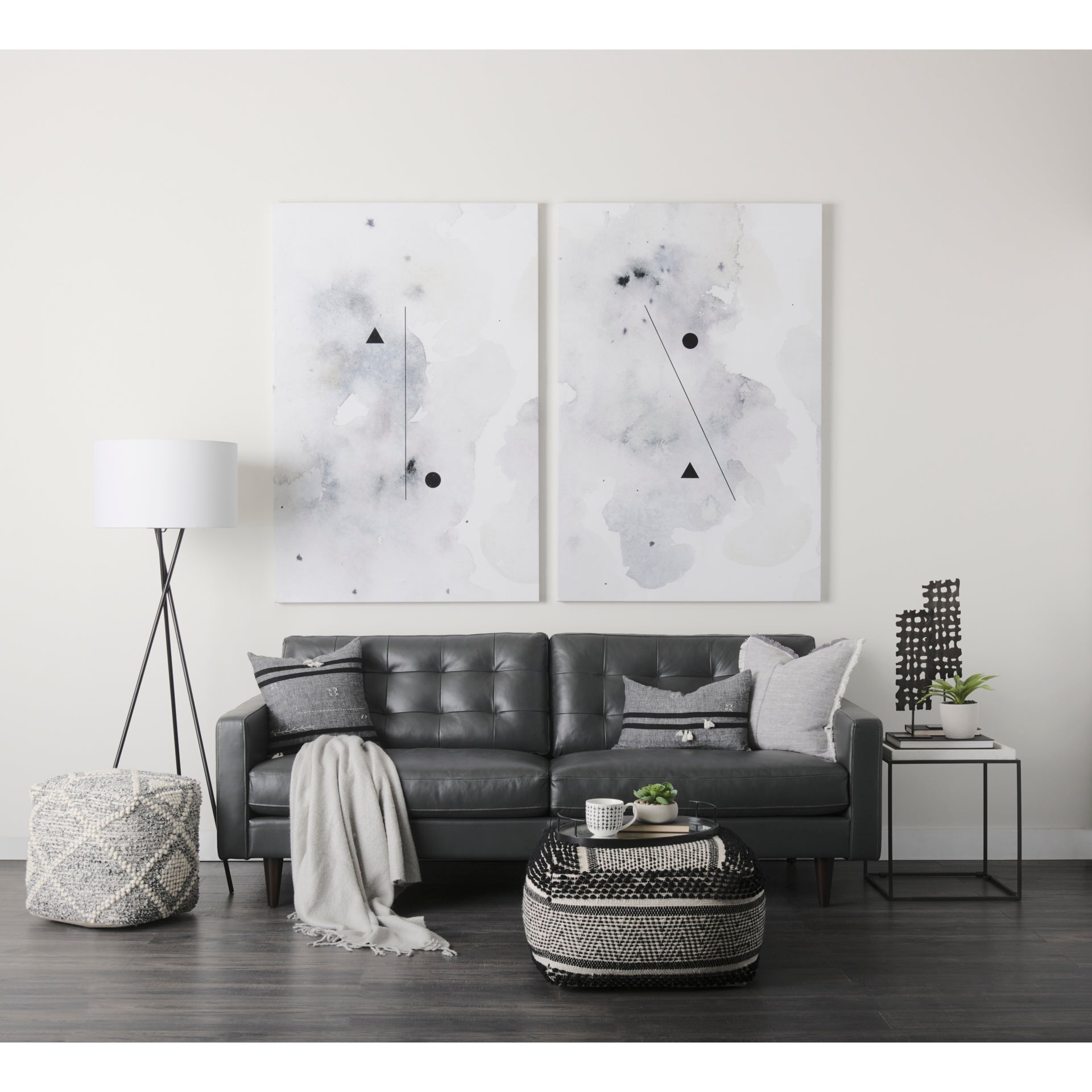 Nathan II 18" x 20" Square Top White Marble and Black Metal End/Side Table - Central Designs