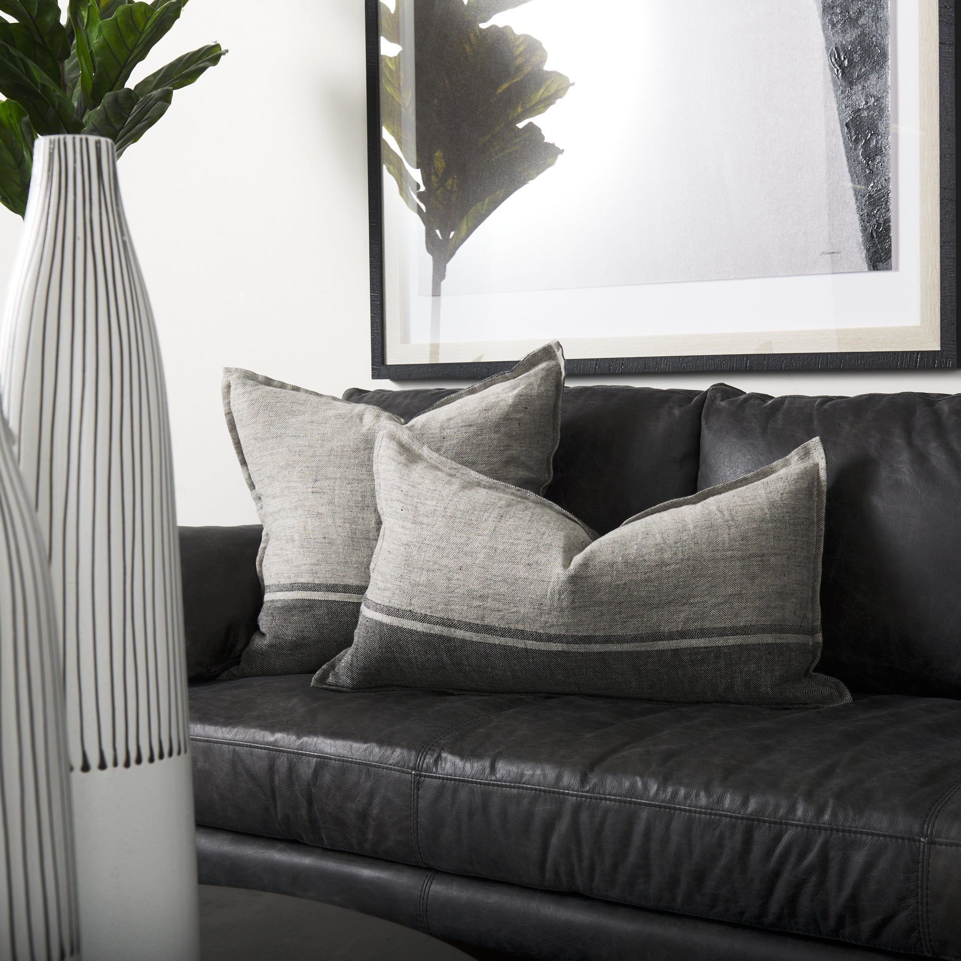 Zadie 14L x 26W Light Gray and Dark Gray Fabric Color Blocked Decorative Pillow Cover - Central Designs