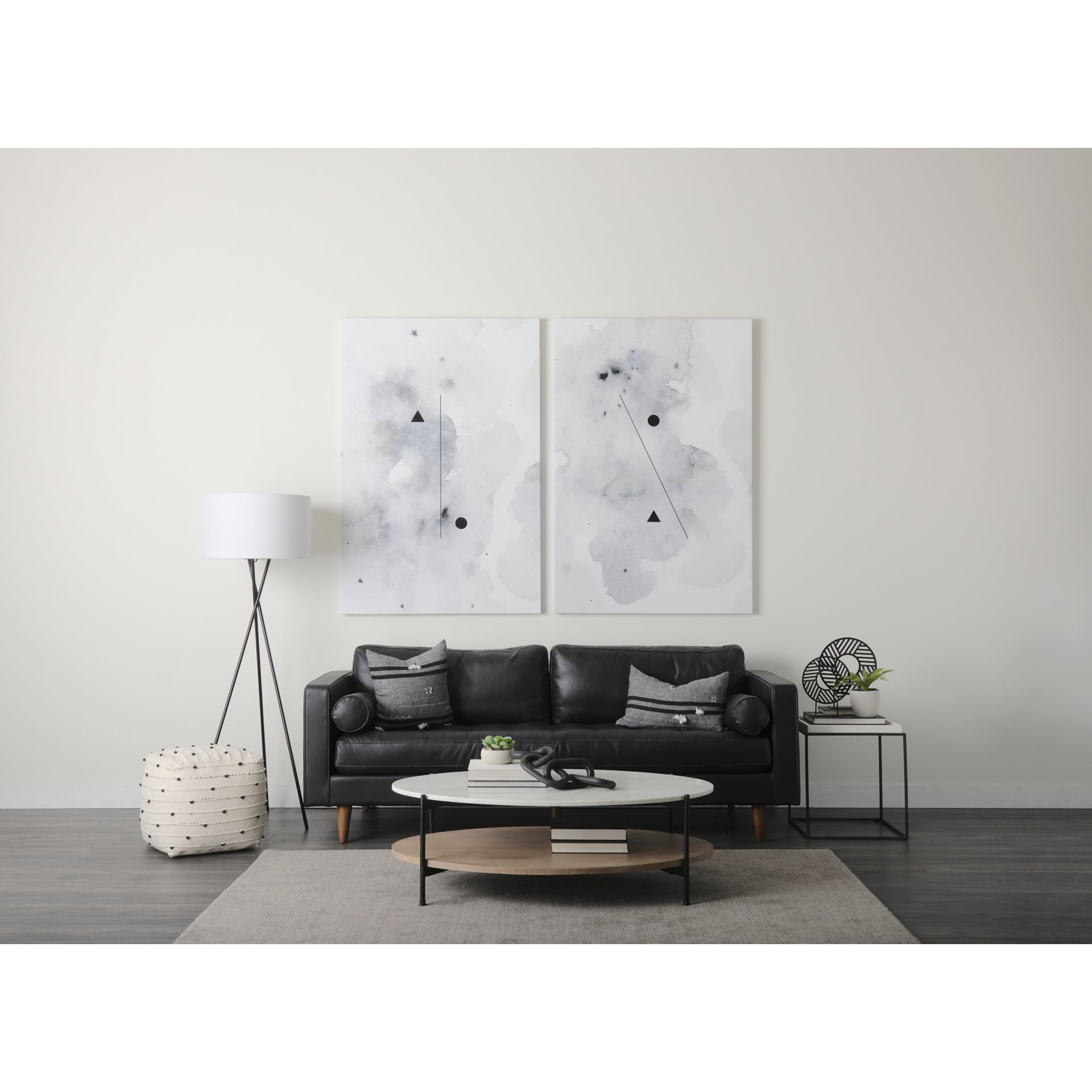 Amaira 16.0L x 16.0W x 16.0H Cream/Black/White patterned Wool and Cotton Pouf - Central Designs