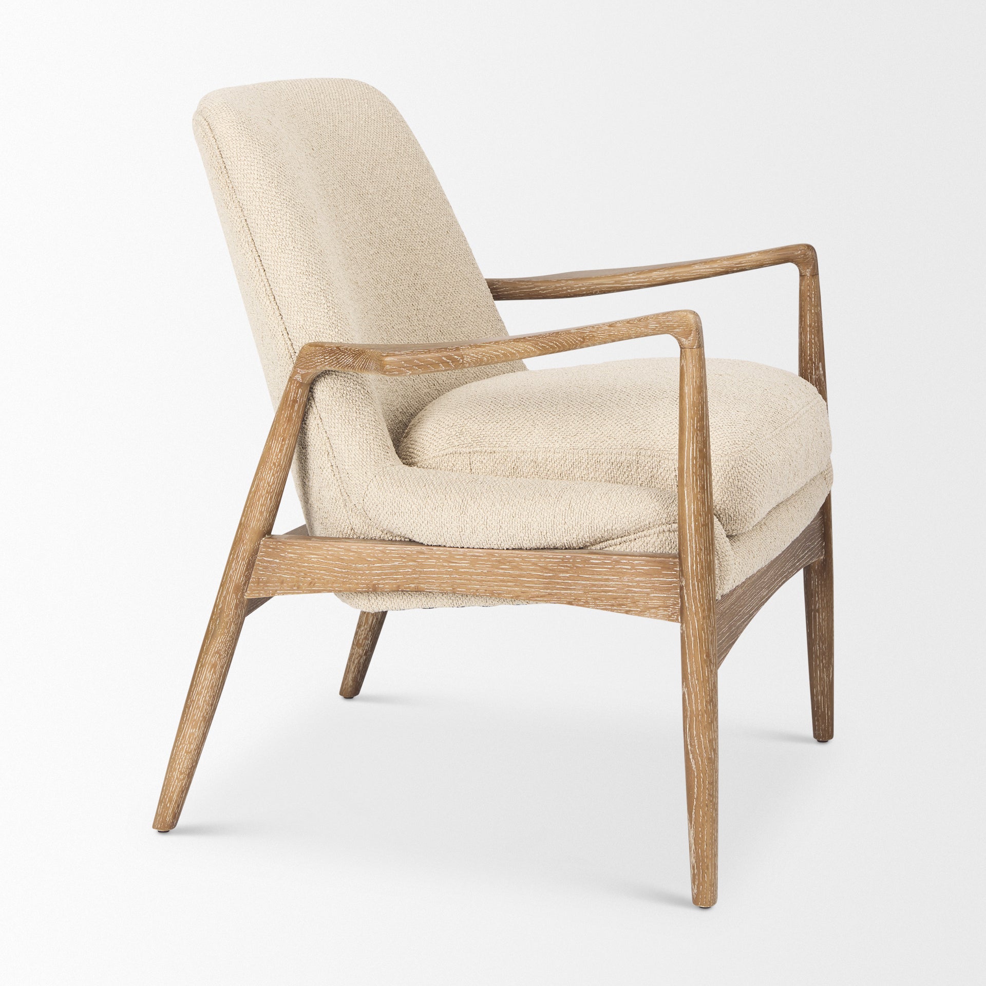 Westan Cream Boucle Fabric W/Light Brown Wood Accent Chair - Central Designs