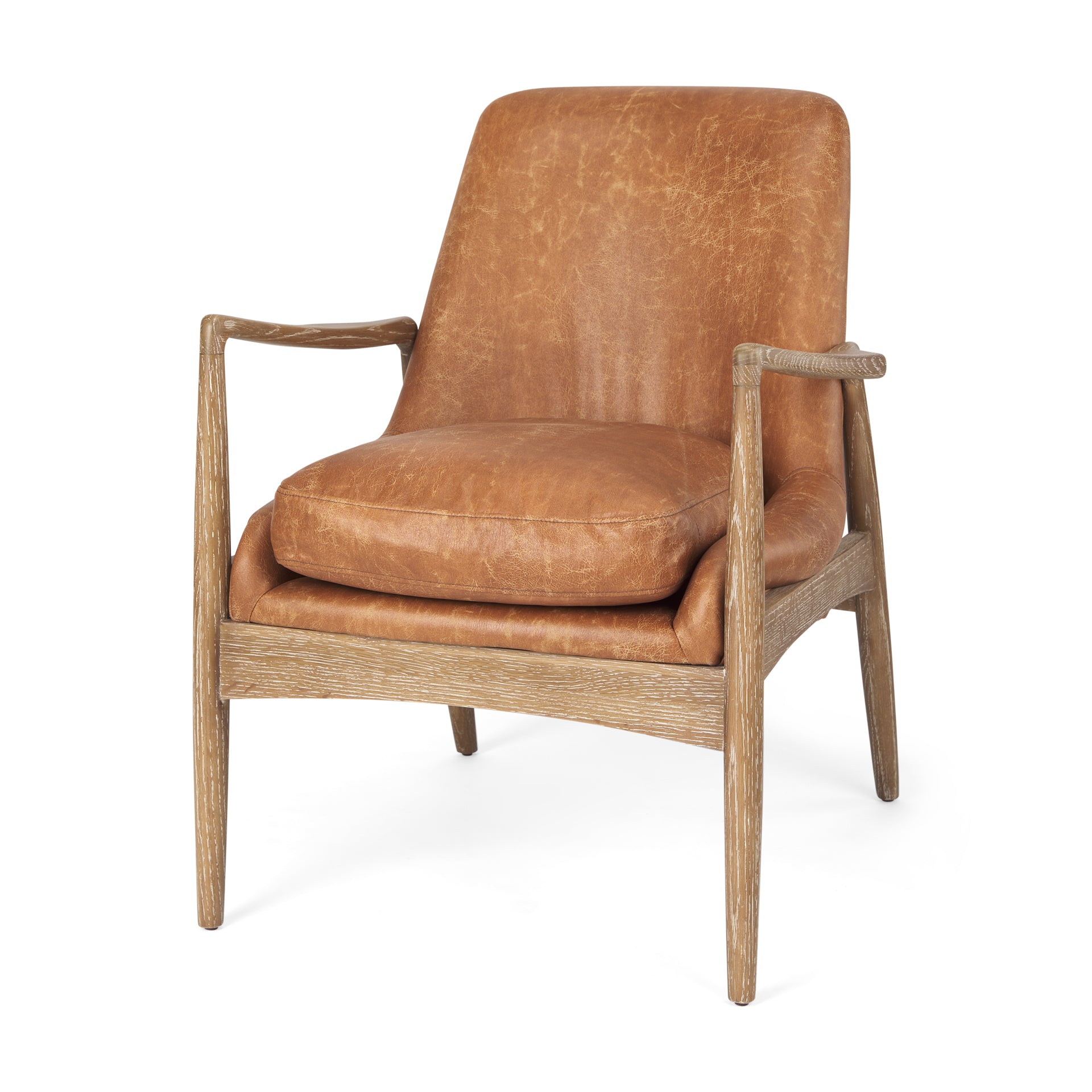 Westan Cognac Faux Leather W/Medium Brown Wood Accent Chair - Central Designs