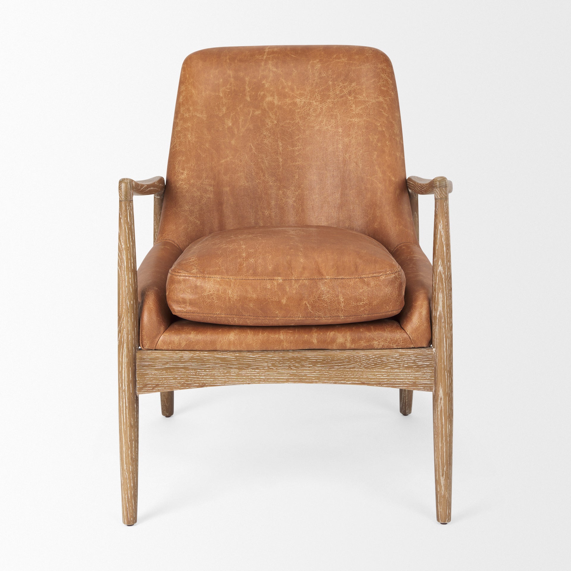 Westan Cognac Faux Leather W/Medium Brown Wood Accent Chair - Central Designs