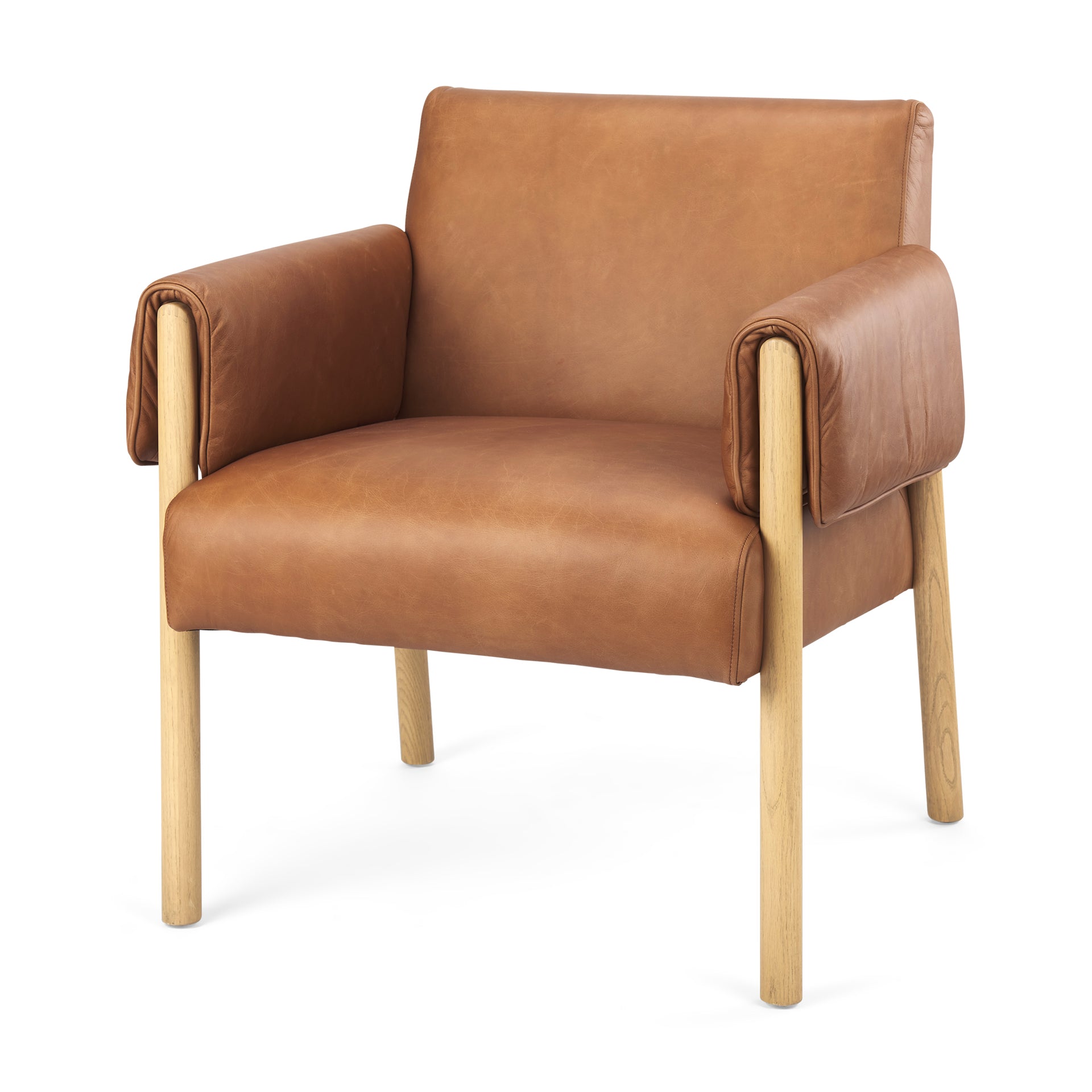 Ashton Brown Leather w/ Light Wood Accent Chair - Central Designs