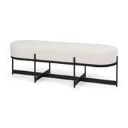 Amelia 55.0L x 18.0W x 18.0H Cream Boucle W/Black Metal Upholstered Bench - Central Designs