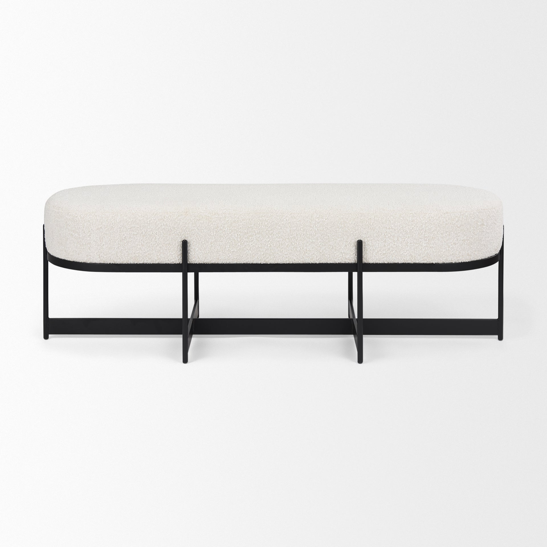 Amelia 55.0L x 18.0W x 18.0H Cream Boucle W/Black Metal Upholstered Bench - Central Designs