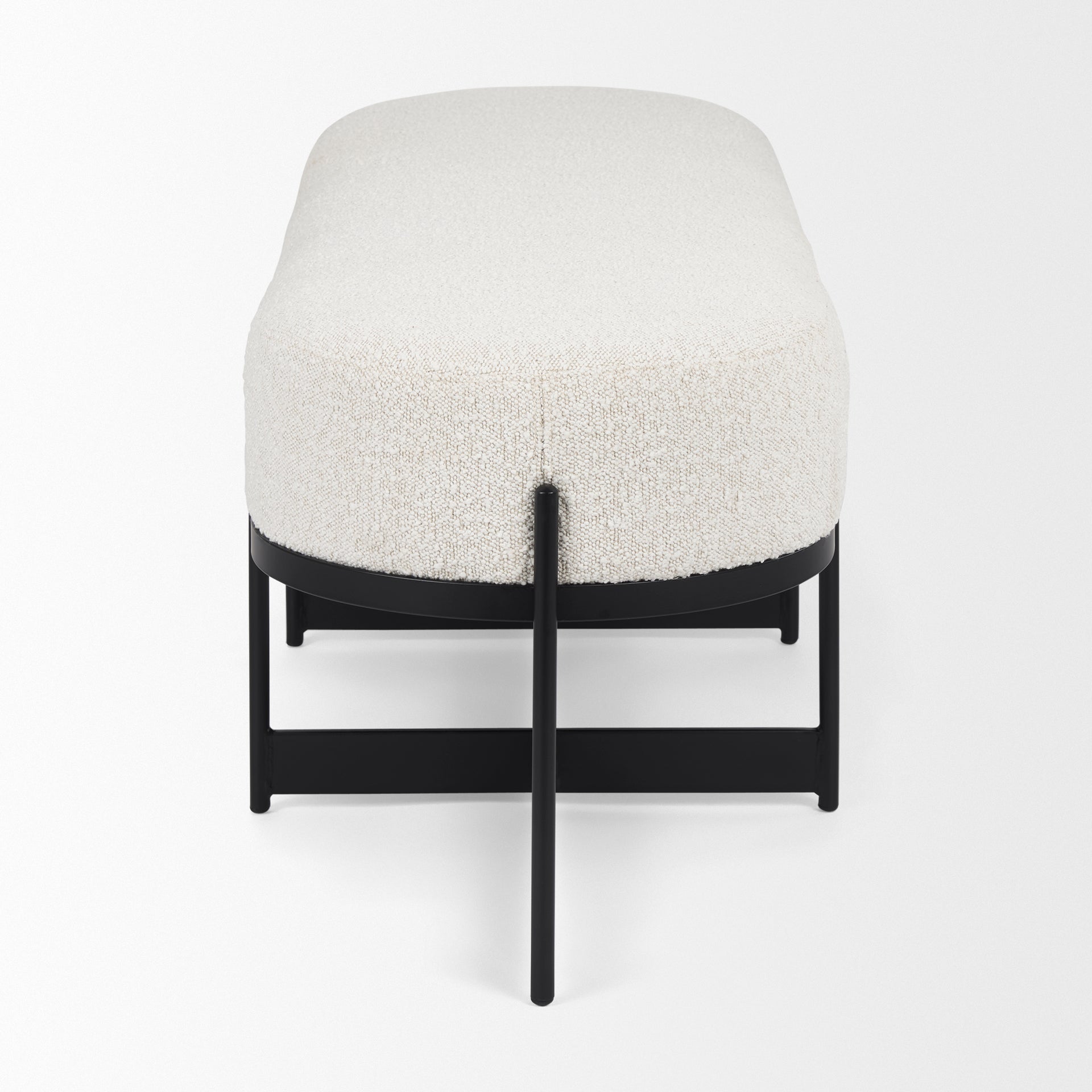 Amelia 55.0L x 18.0W x 18.0H Cream Boucle W/Black Metal Upholstered Bench - Central Designs