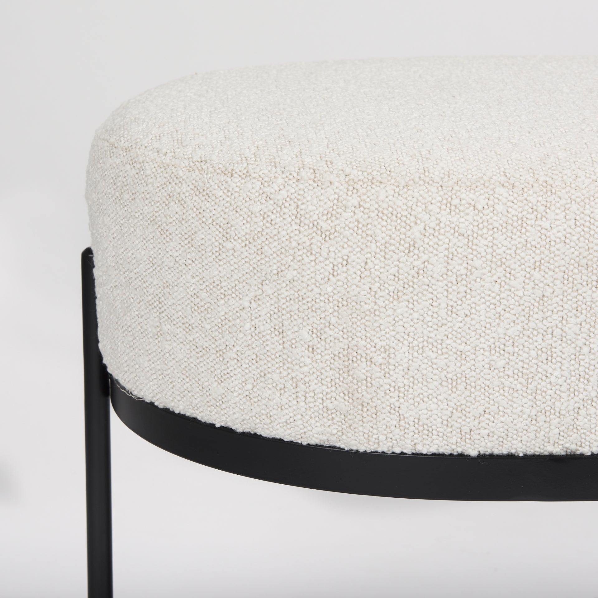 Amelia 55.0L x 18.0W x 18.0H Cream Boucle W/Black Metal Upholstered Bench - Central Designs