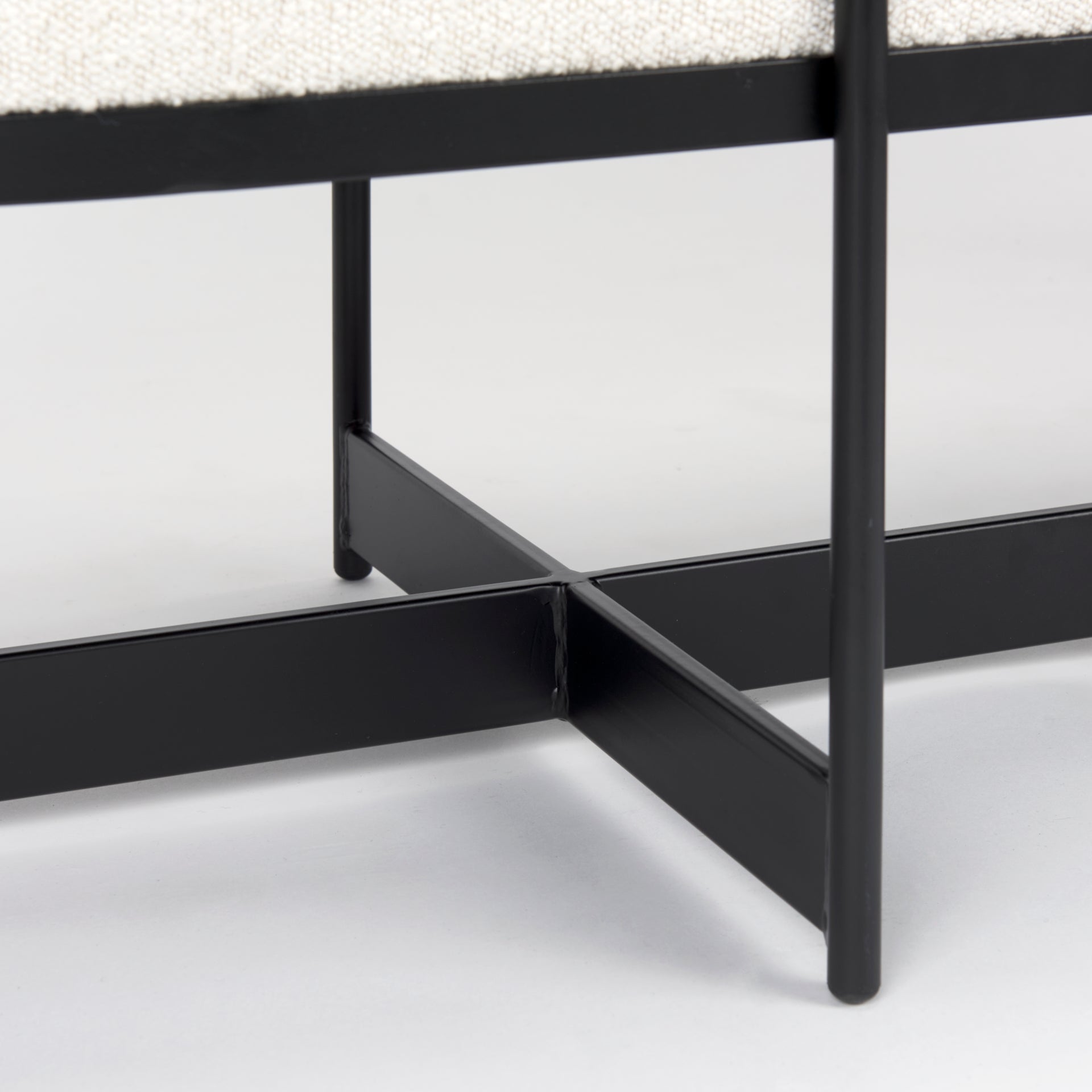 Amelia 55.0L x 18.0W x 18.0H Cream Boucle W/Black Metal Upholstered Bench - Central Designs
