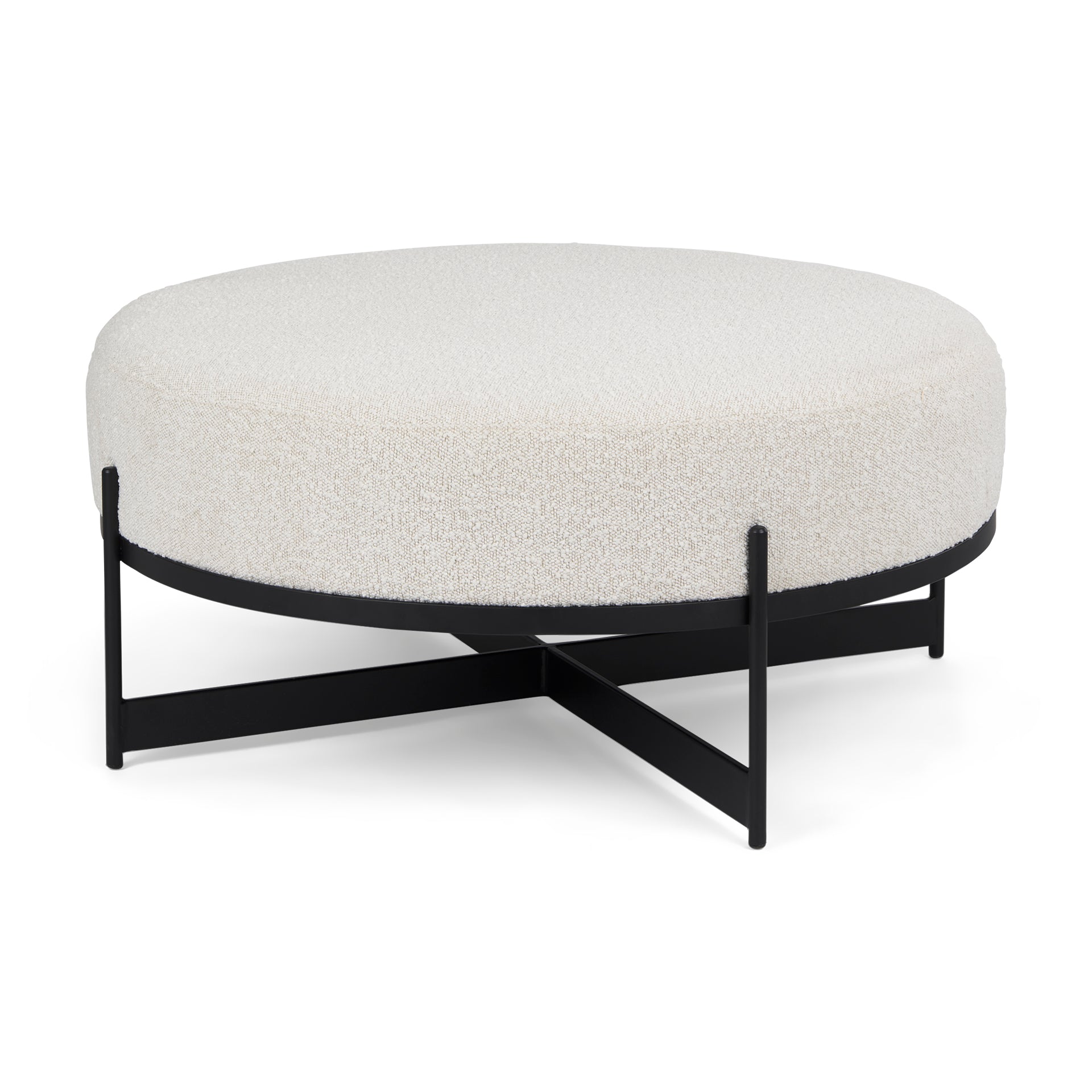 Amelia 35.8L x 35.8W x 15.0H Cream Boucle W/Black Metal Upholstered Ottoman - Central Designs