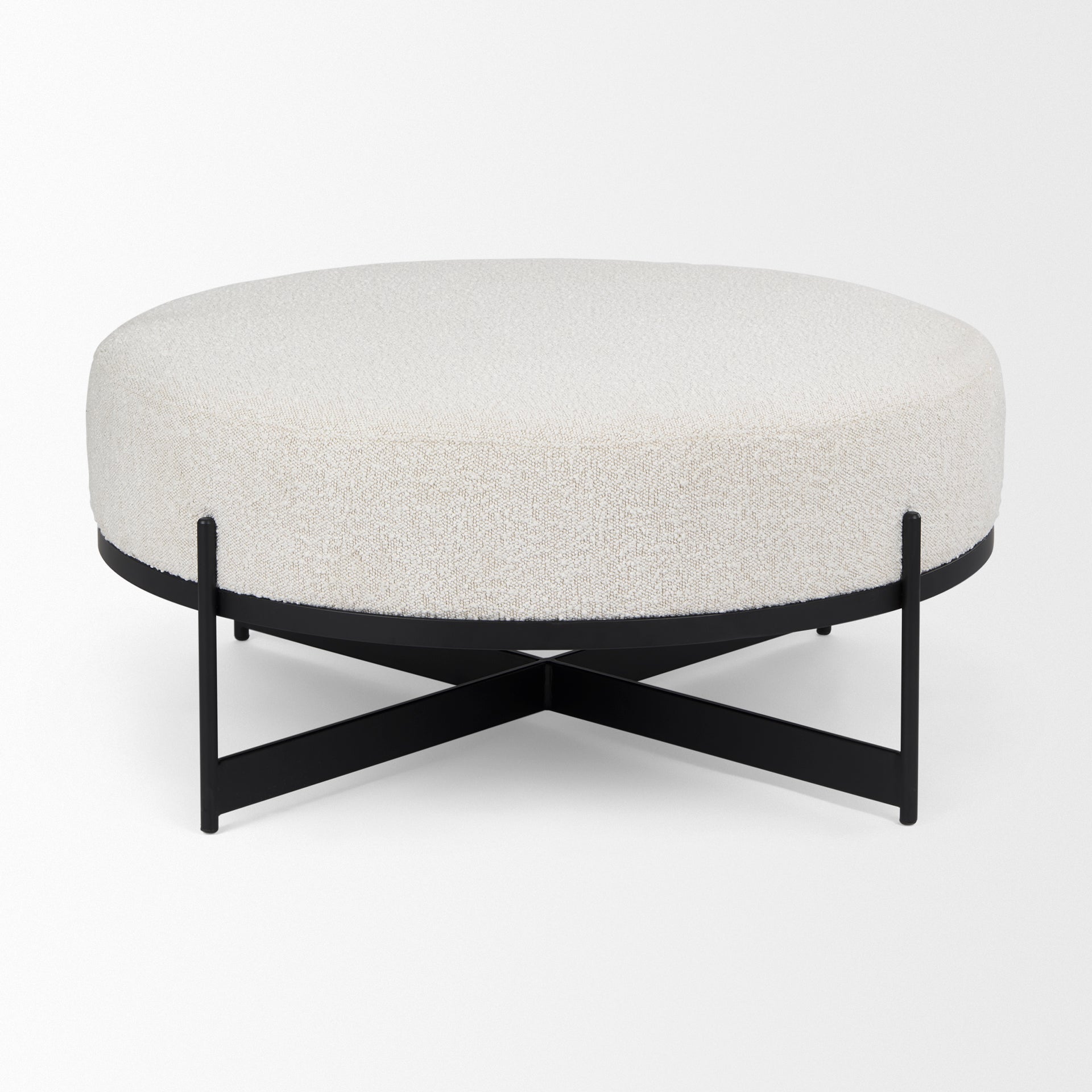 Amelia 35.8L x 35.8W x 15.0H Cream Boucle W/Black Metal Upholstered Ottoman - Central Designs