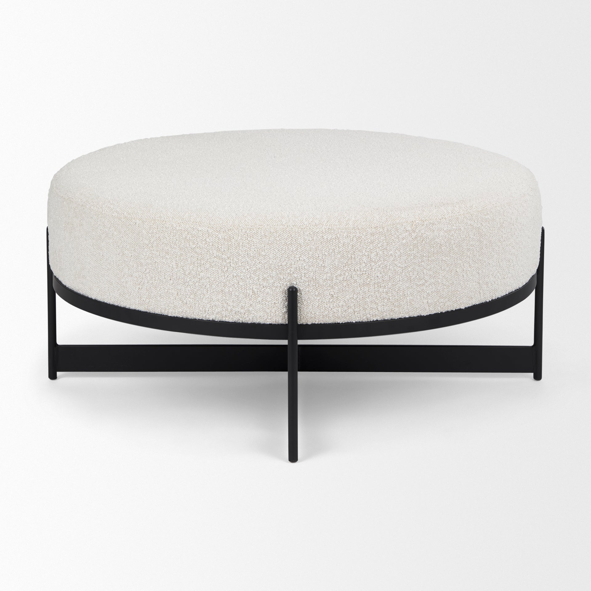 Amelia 35.8L x 35.8W x 15.0H Cream Boucle W/Black Metal Upholstered Ottoman - Central Designs