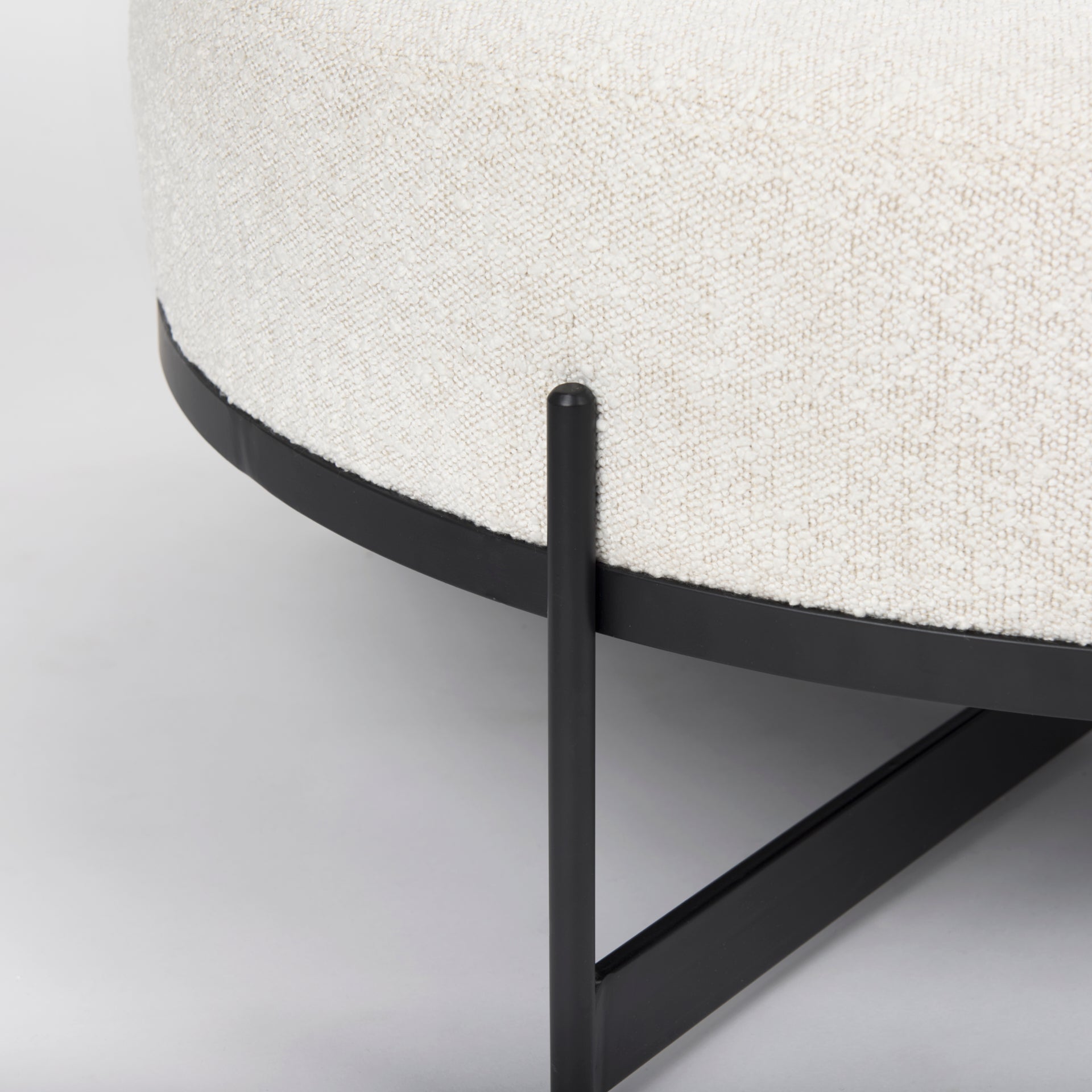 Amelia 35.8L x 35.8W x 15.0H Cream Boucle W/Black Metal Upholstered Ottoman - Central Designs