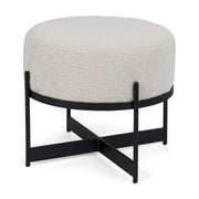 Amelia Cream Boucle W/Black Metal Upholstered Pouf - Central Designs